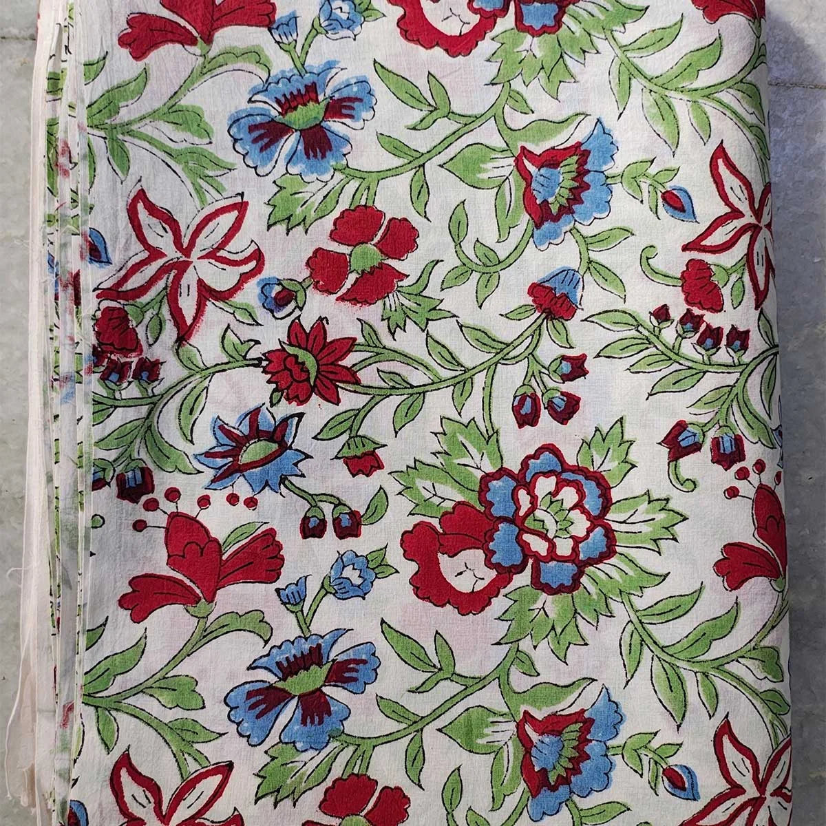 Sanganeri Hand Block Print Cotton Fabric – Multicolor Floral Print