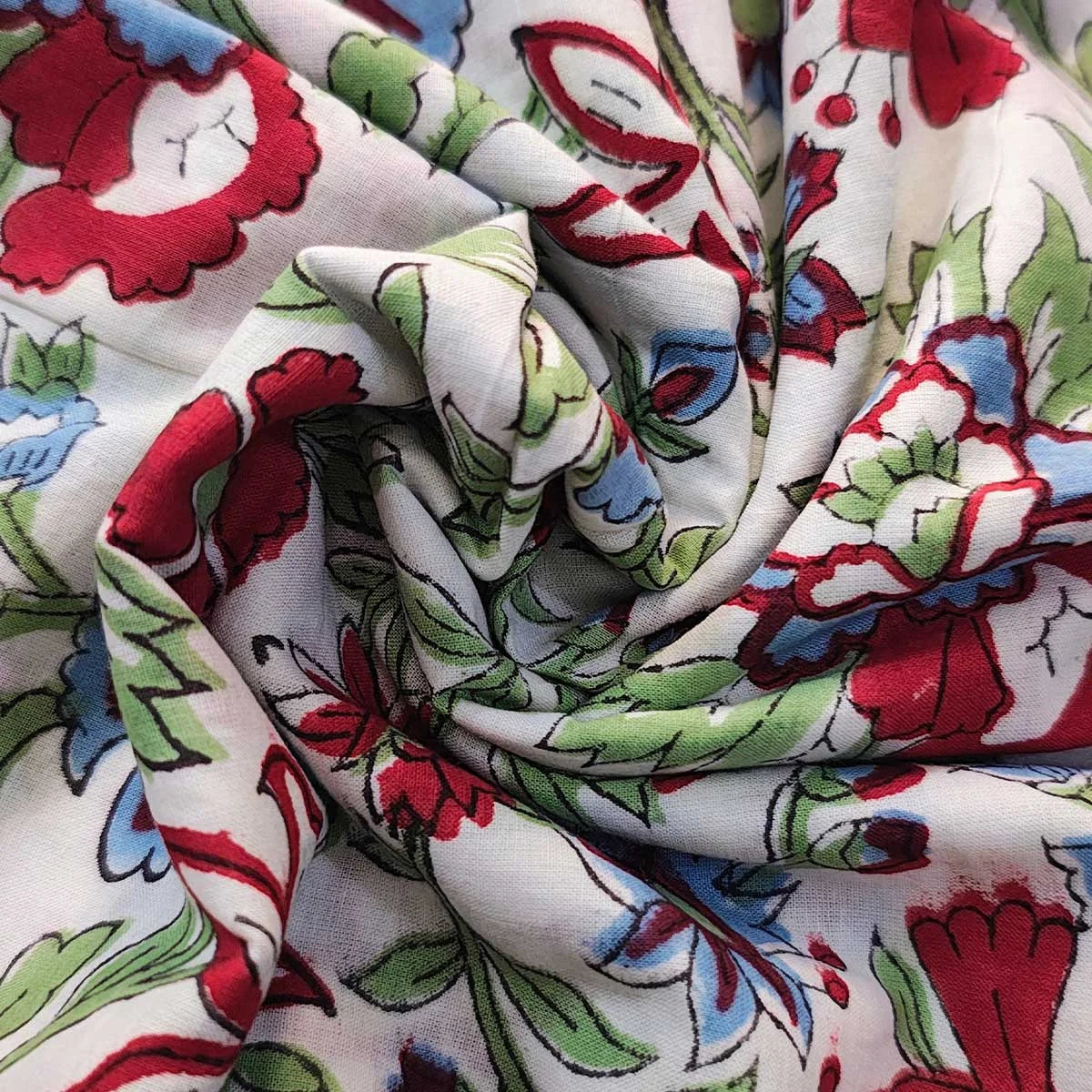 Sanganeri Hand Block Print Cotton Fabric – Multicolor Floral Print