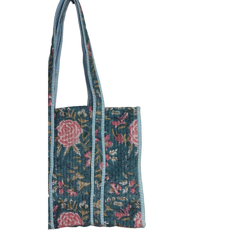Multicolor Block Printed Cotton Quilted Tote Bags