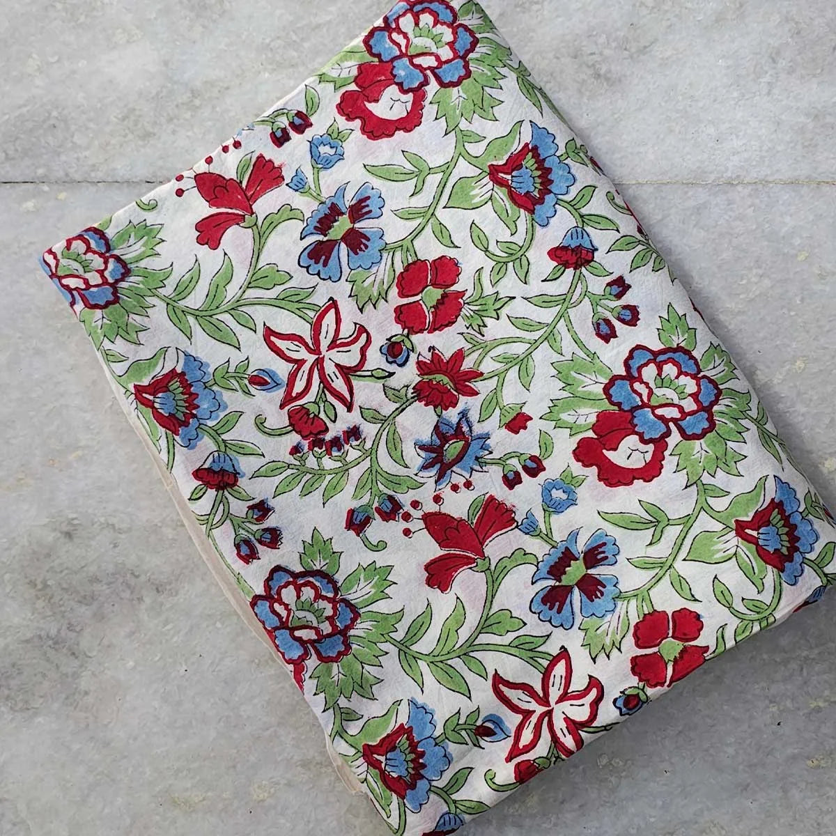 Sanganeri Hand Block Print Cotton Fabric – Multicolor Floral Print