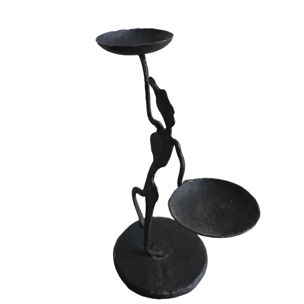 Gond Art Wrought Iron Dancing Lady Candle Stand