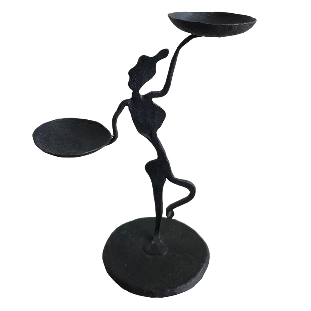 Gond Art Wrought Iron Dancing Lady Candle Stand