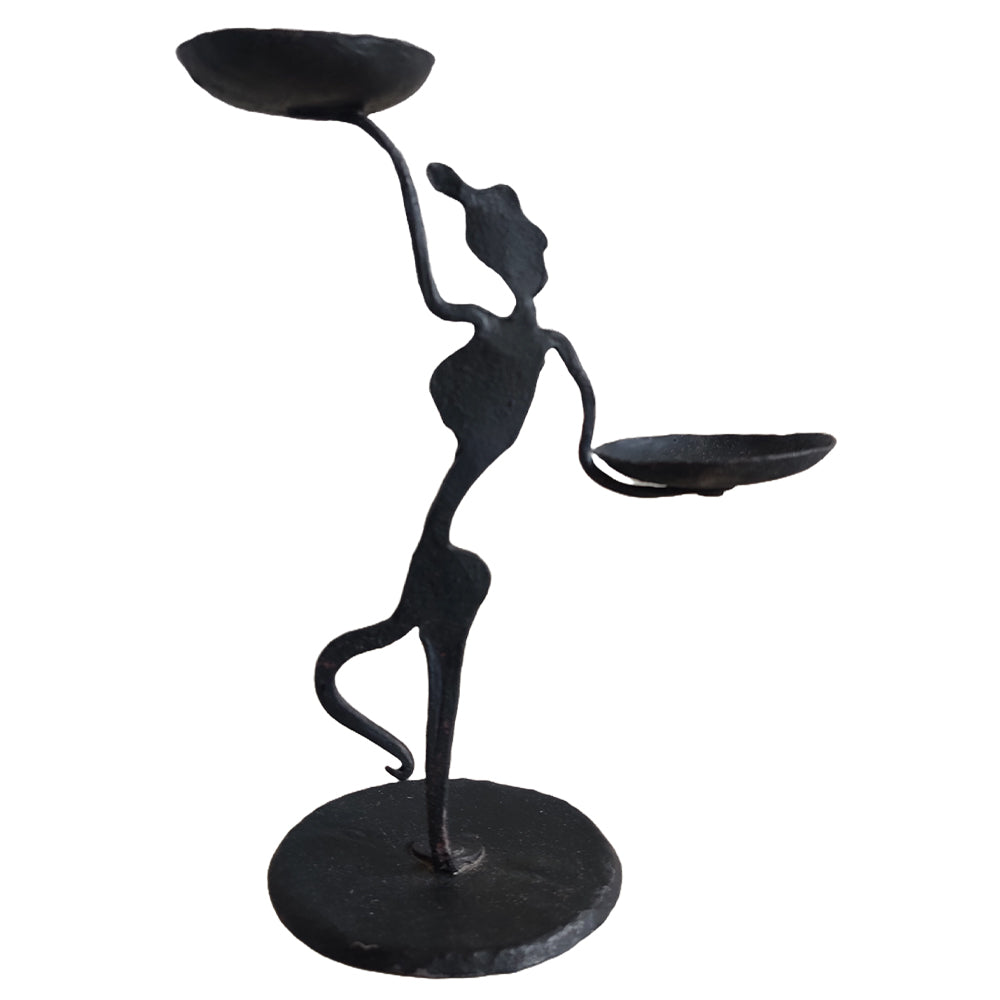 Gond Art Wrought Iron Dancing Lady Candle Stand