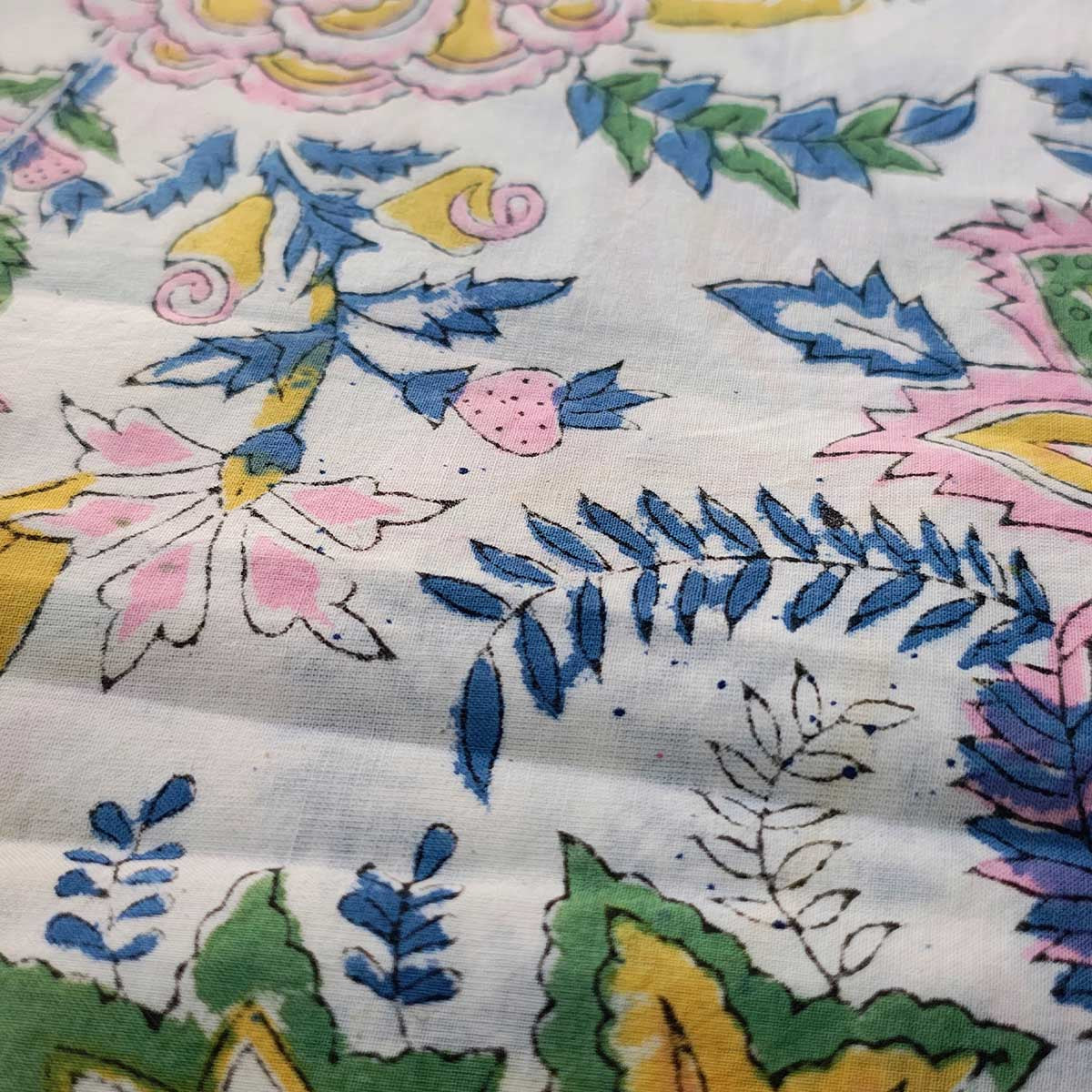 Sanganeri Hand Block Print Cotton Fabric – White Floral Print