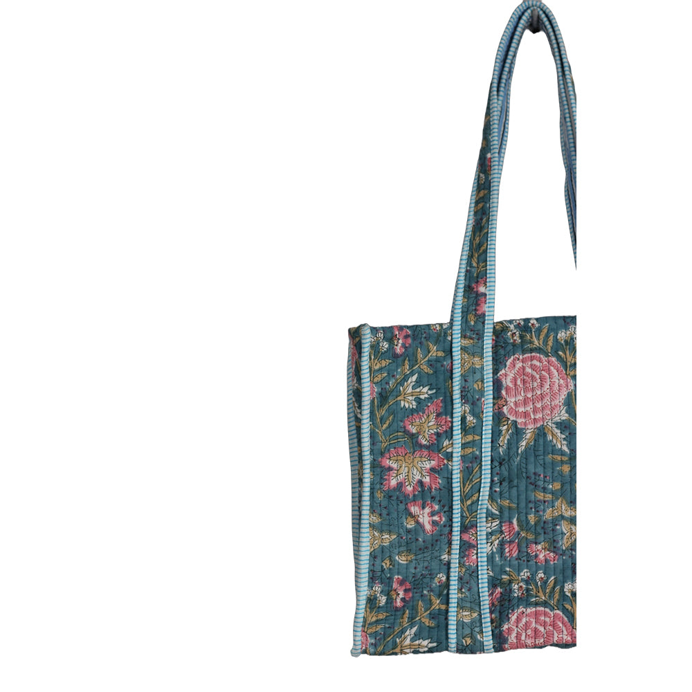 Multicolor Block Printed Cotton Quilted Tote Bags