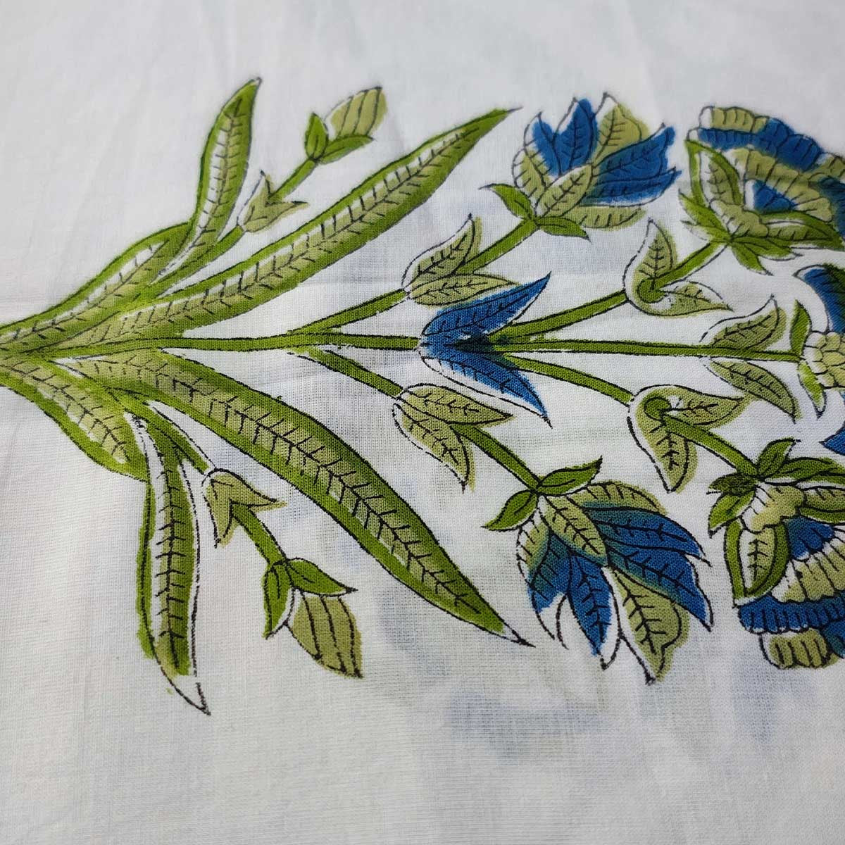 Sanganeri Hand Block Print Cotton Fabric – Green Floral Print