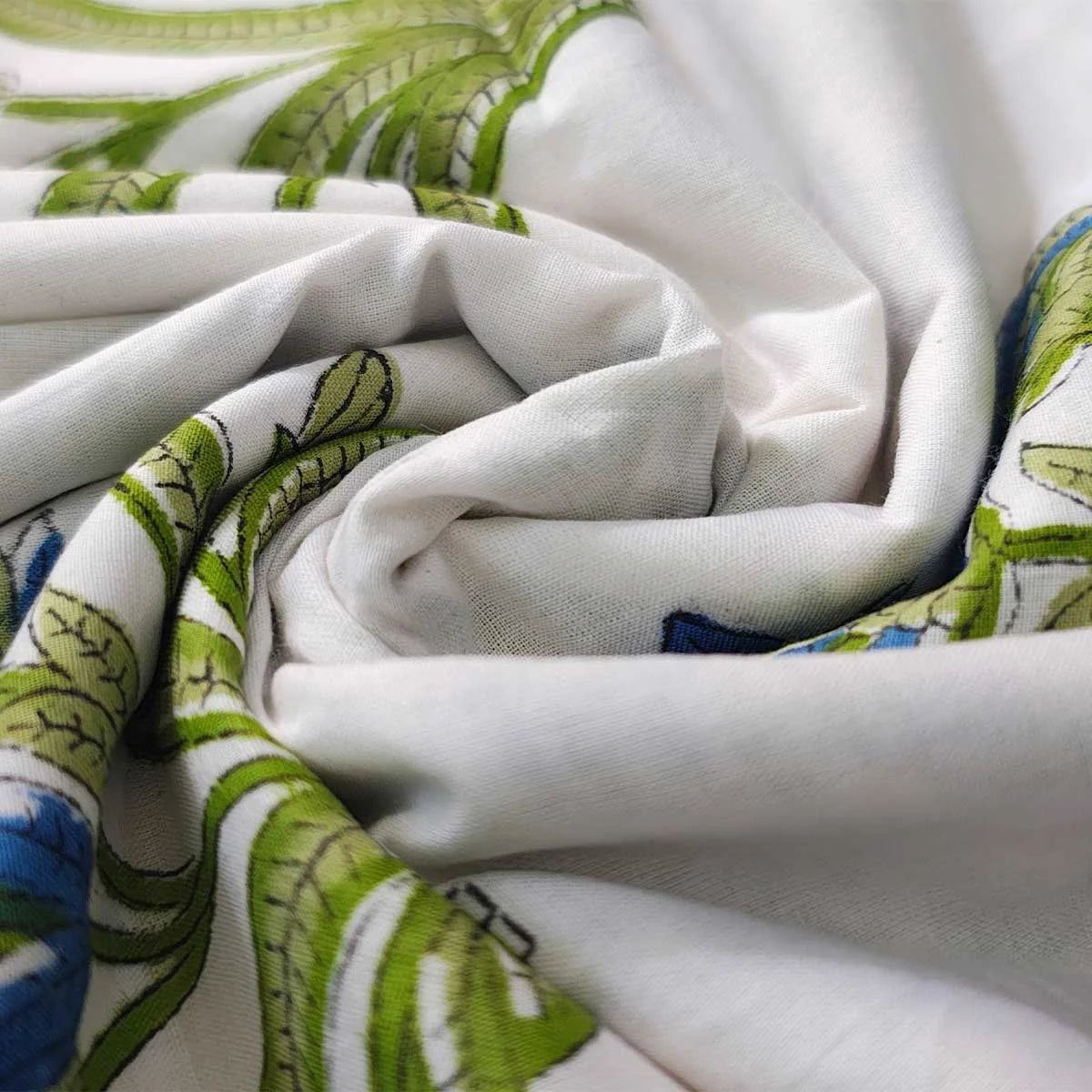 Sanganeri Hand Block Print Cotton Fabric – Green Floral Print