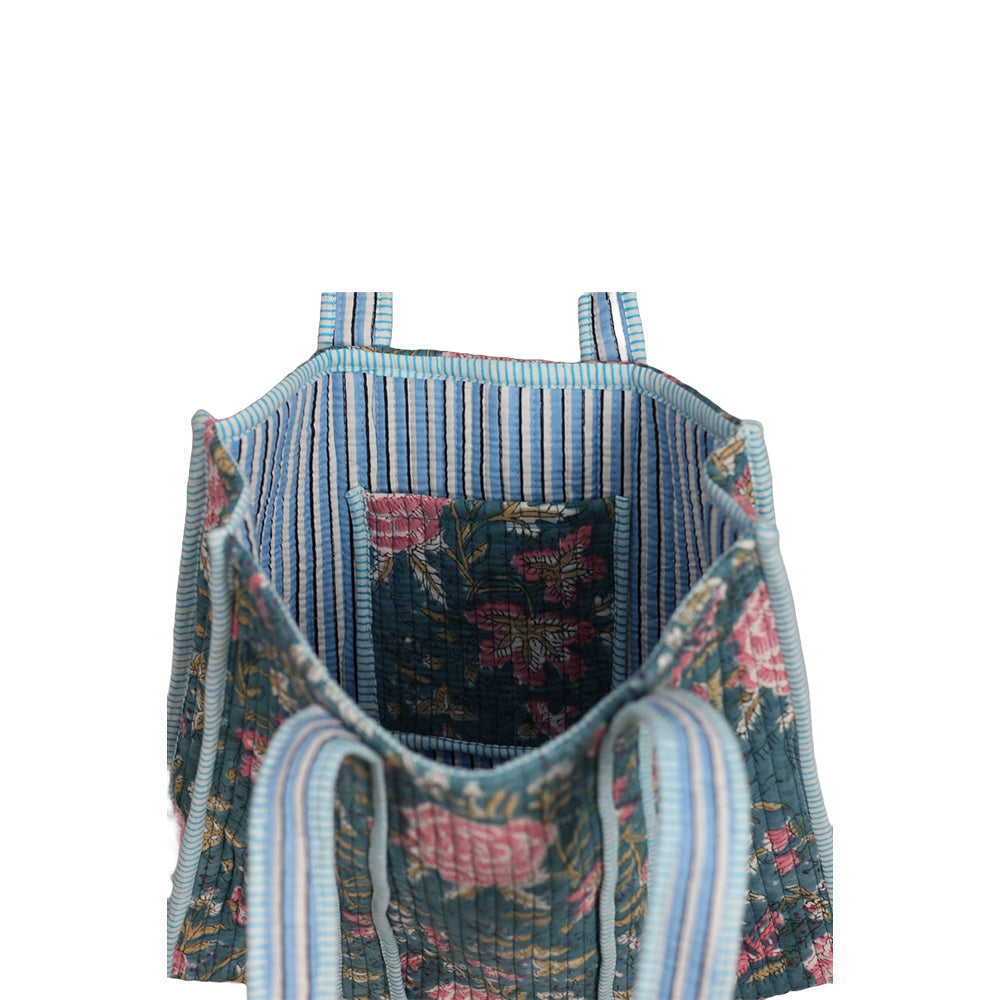 Multicolor Block Printed Cotton Quilted Tote Bags
