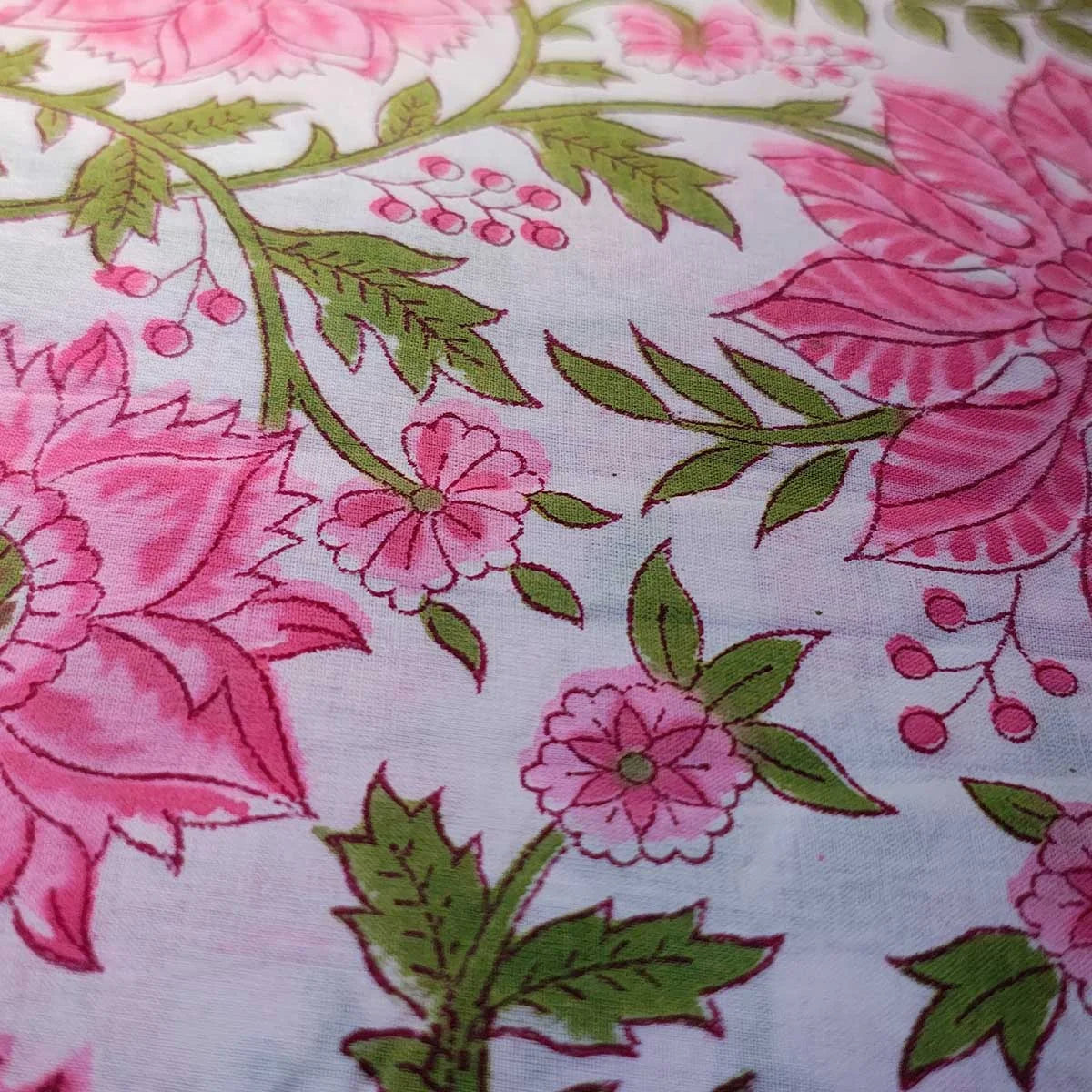 Sanganeri Hand Block Print Cotton Fabric – Pink And White Floral Print