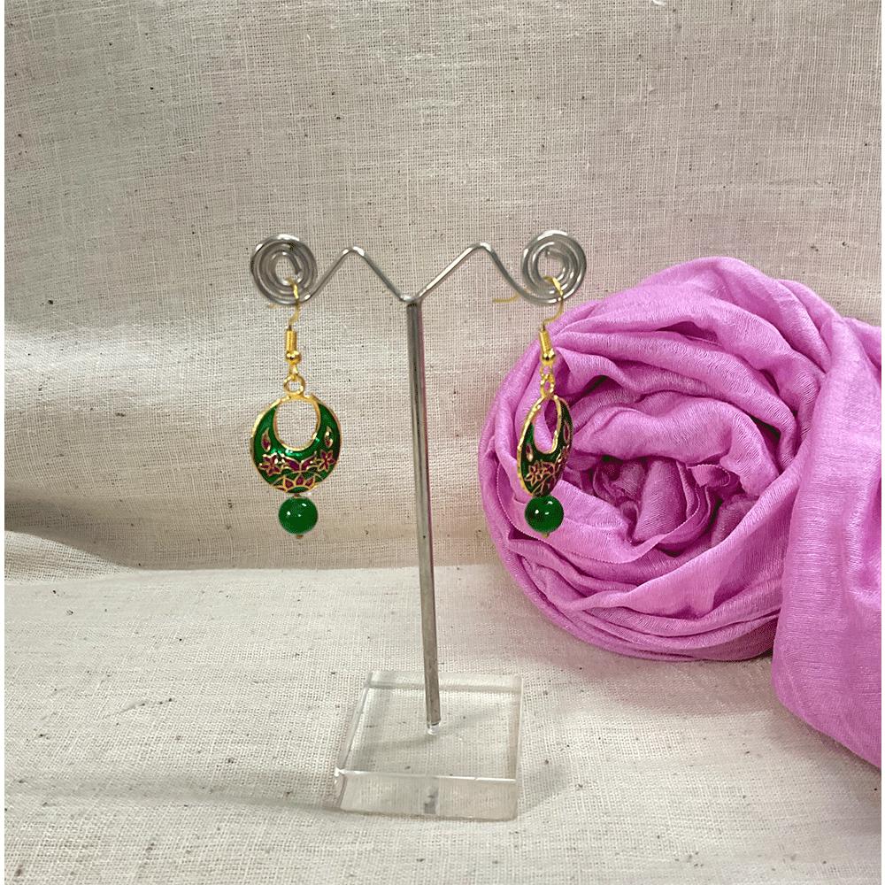 Meenakari Chandbali Jhumka Earrings - Kundan & Beads in Floral Design For Women & Girls Stylish Latest