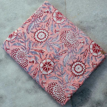 Sanganeri Hand Block Print Cotton Fabric – Baby Pink Floral Print