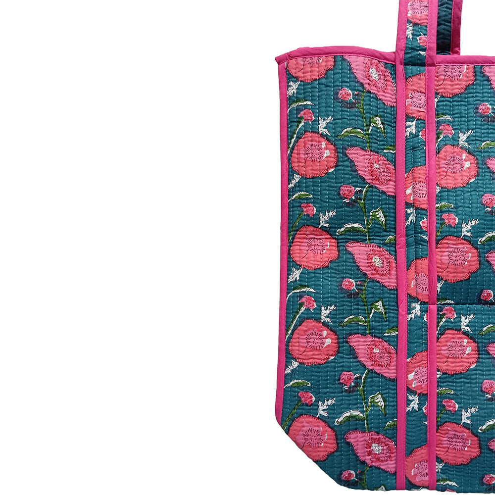 Multicolor Block Printed Cotton Quilted Tote Bags