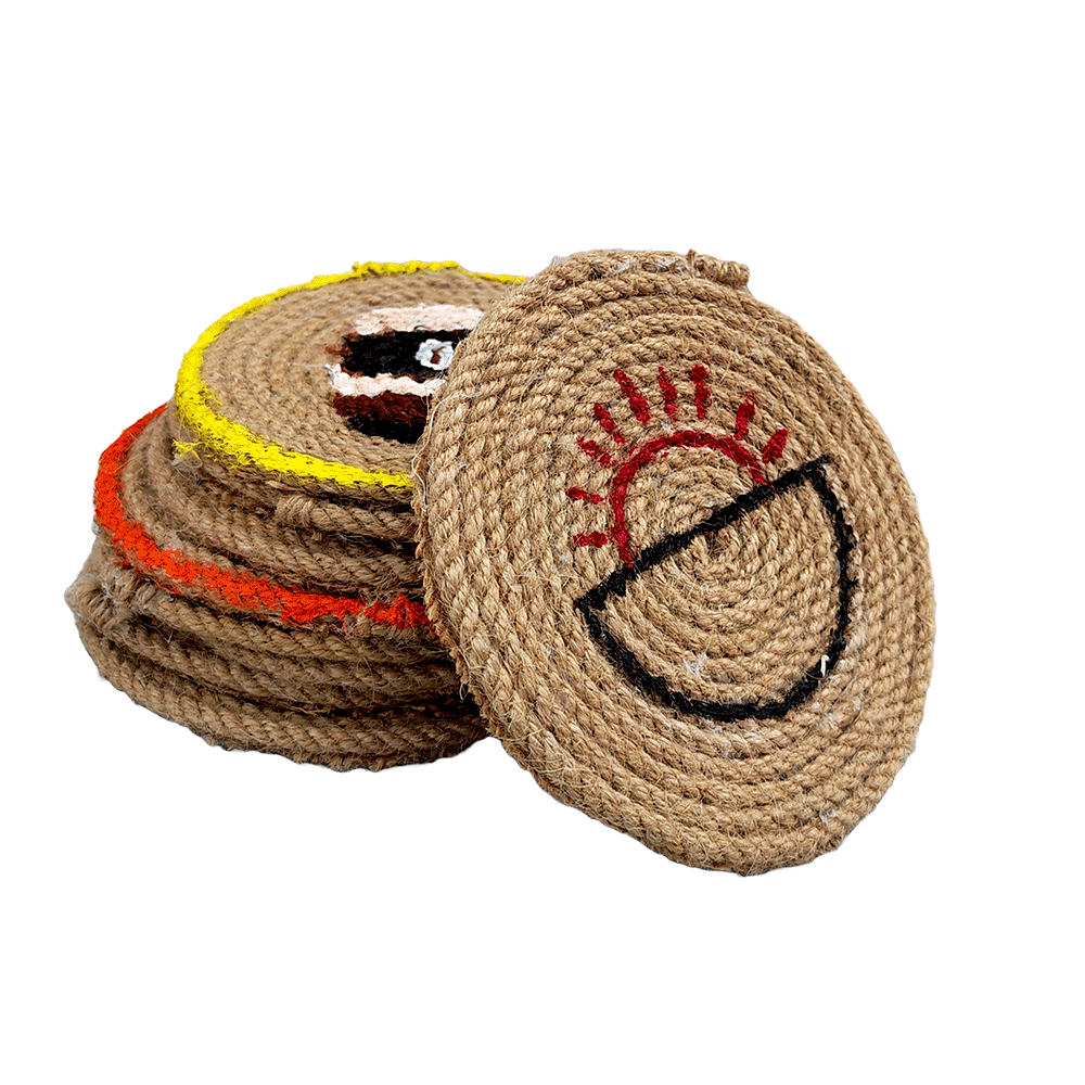 Jute Macrame Coasters set of 5 , coffee mug holder