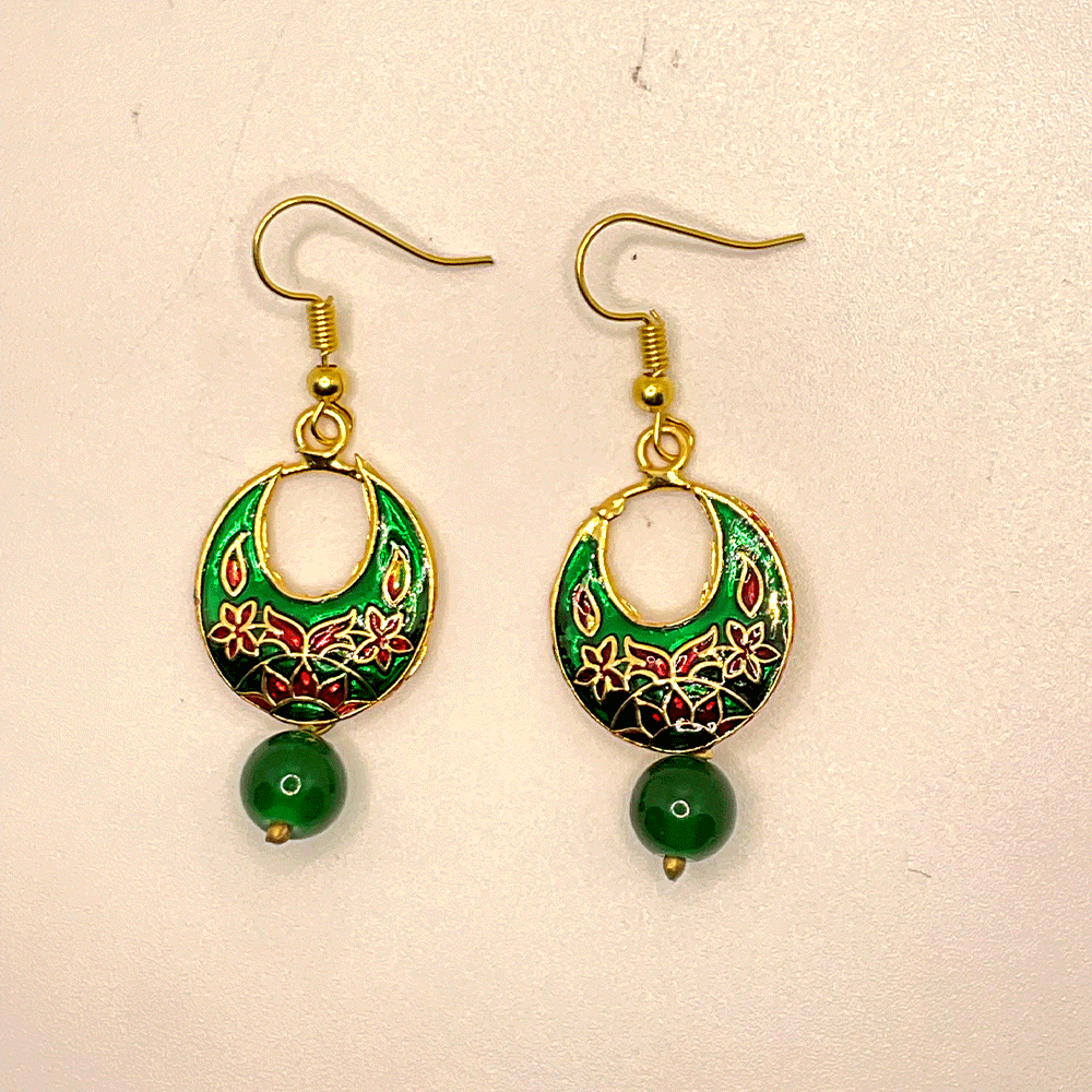 Meenakari Chandbali Jhumka Earrings - Kundan & Beads in Floral Design For Women & Girls Stylish Latest