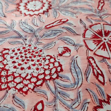 Sanganeri Hand Block Print Cotton Fabric – Baby Pink Floral Print