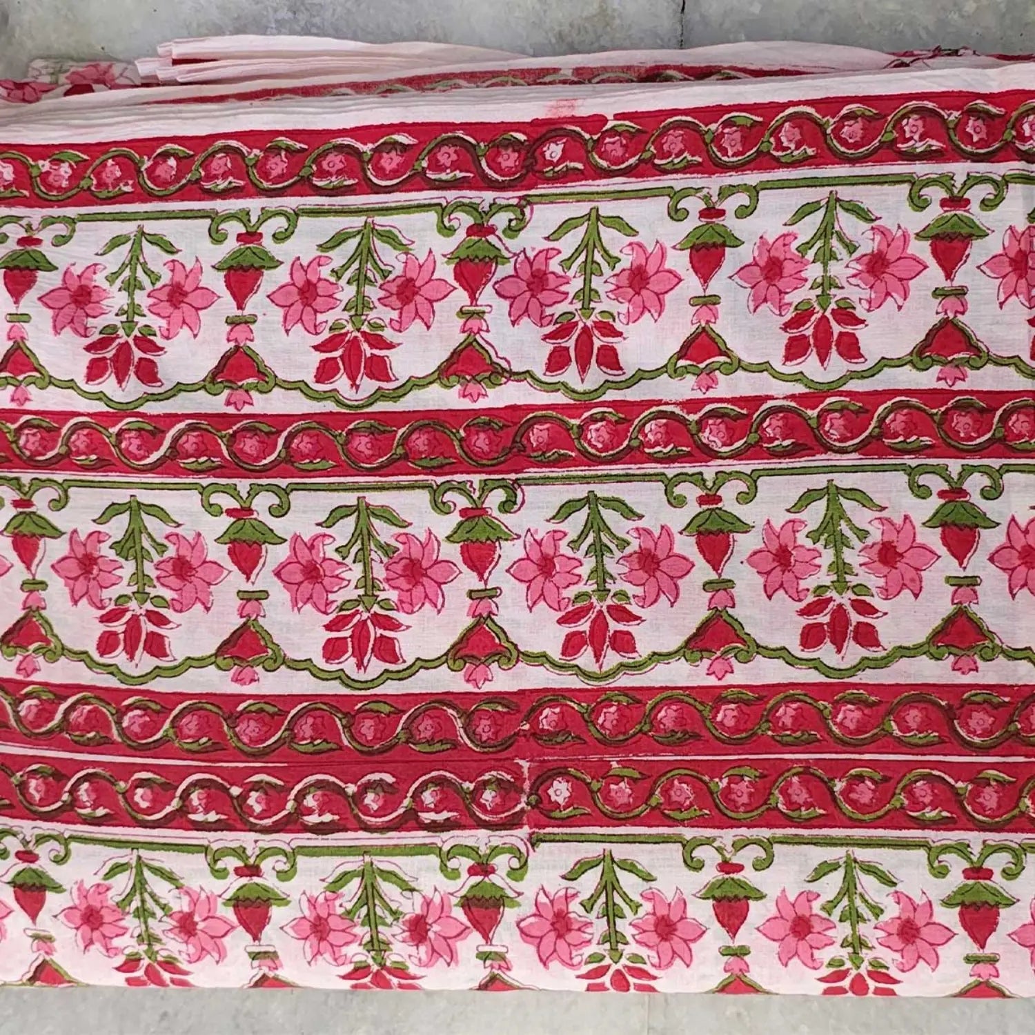 Sanganeri Hand Block Print Cotton Fabric – White And Pink Floral Print