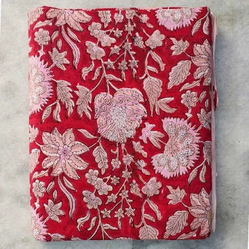 Sanganeri Hand Block Print Cotton Fabric – Red Floral Print