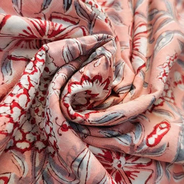 Sanganeri Hand Block Print Cotton Fabric – Baby Pink Floral Print