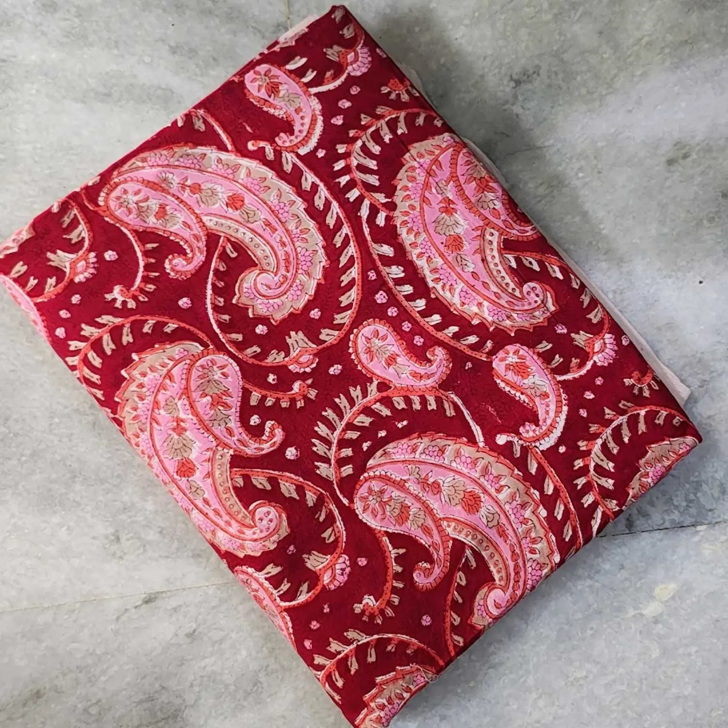 Sanganeri Hand Block Print Cotton Fabric – Red Floral Print