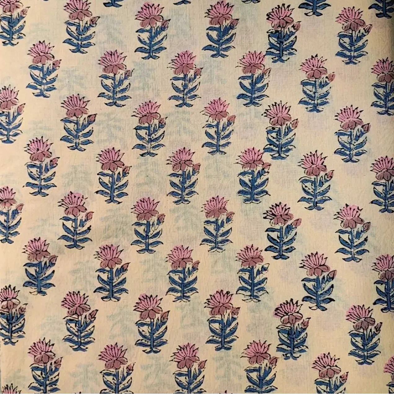 Sanganeri Hand Block Print Cotton Fabric – Beige Floral Print
