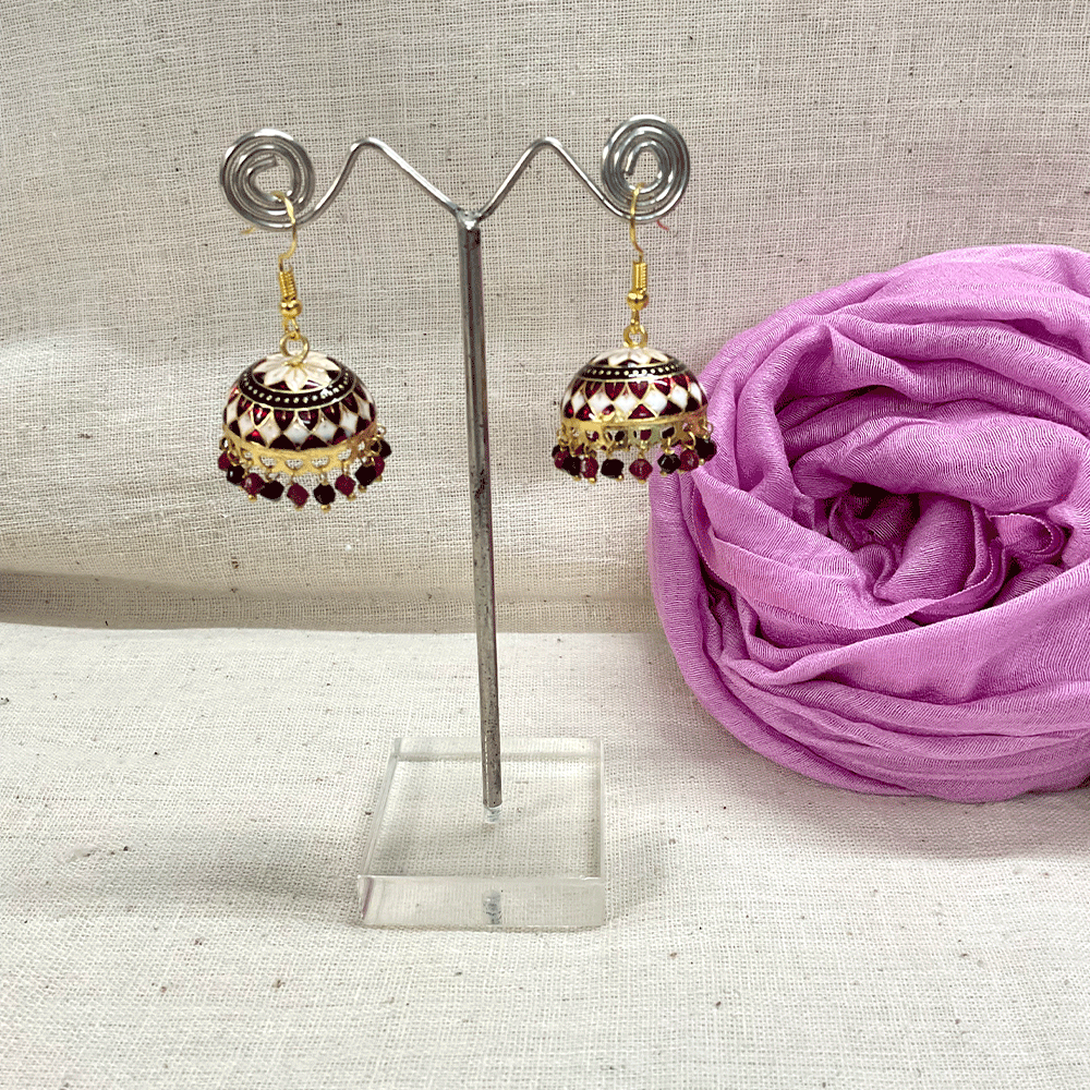 Meenakari Chandbali Jhumka Earrings - Kundan & Beads in Floral Design For Women & Girls Stylish Latest
