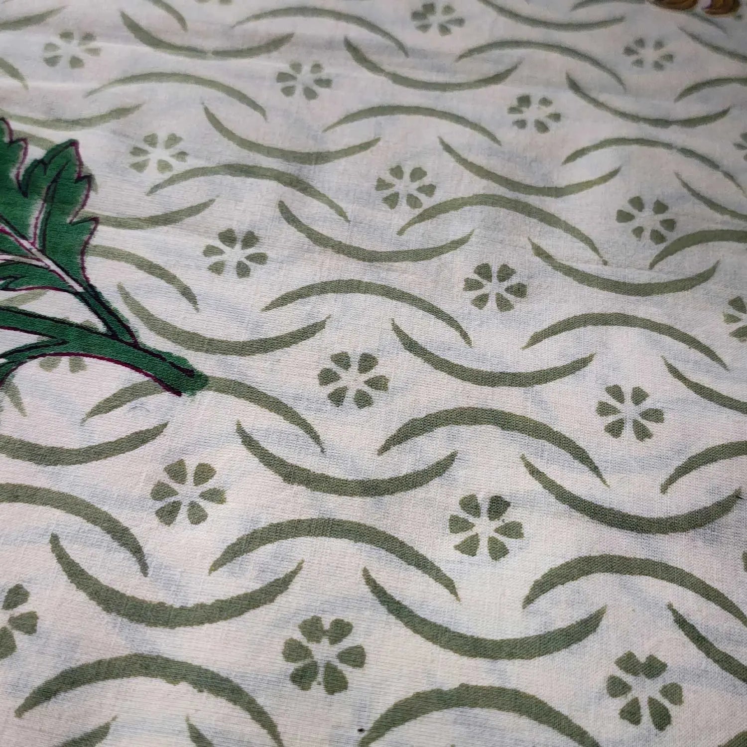 Sanganeri Hand Block Print Cotton Fabric – Beige Floral Print