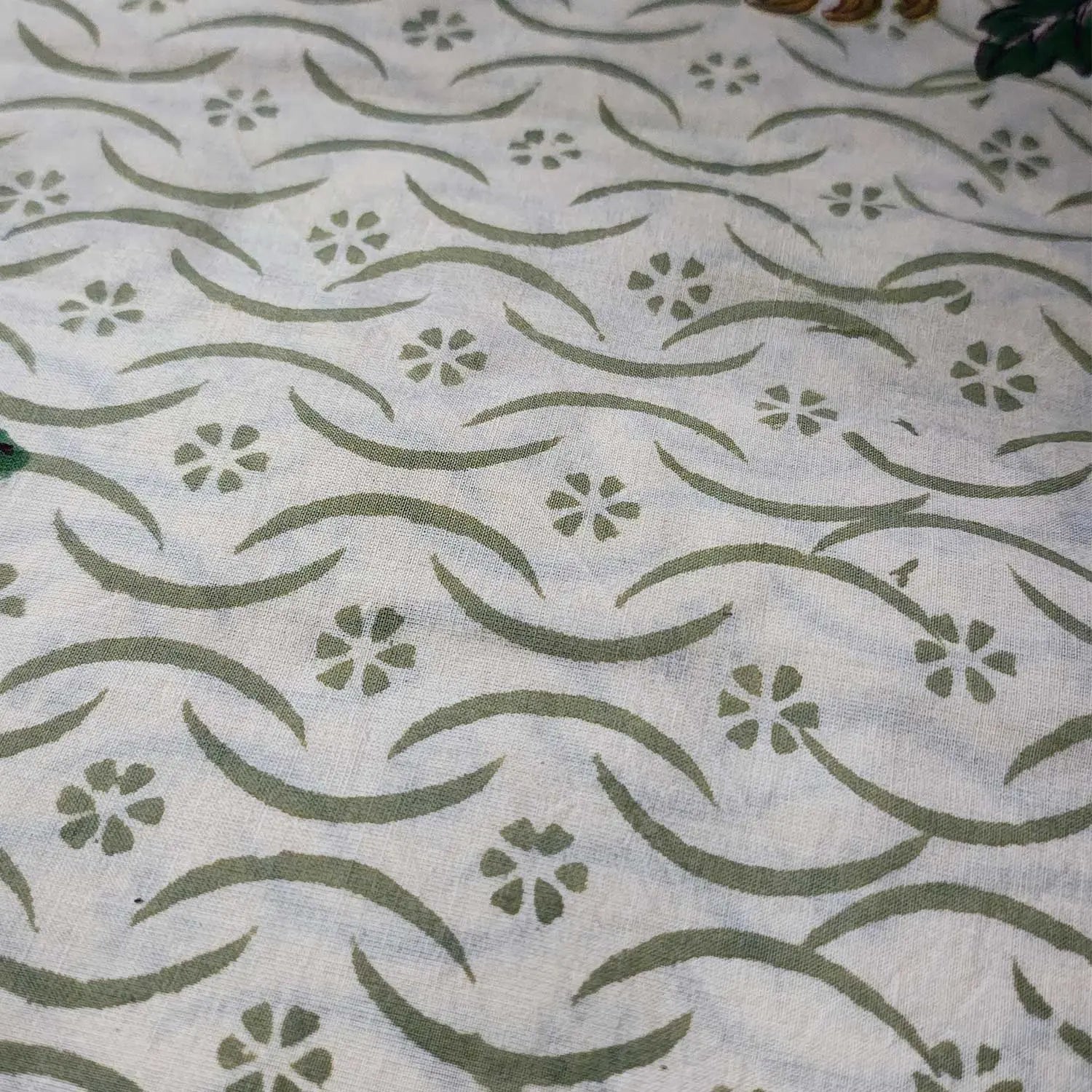 Sanganeri Hand Block Print Cotton Fabric – Beige Floral Print