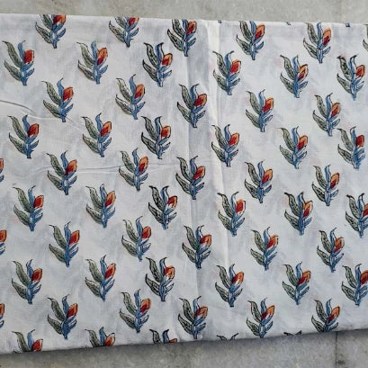Sanganeri Hand Block Print Cotton Fabric – White Floral Print