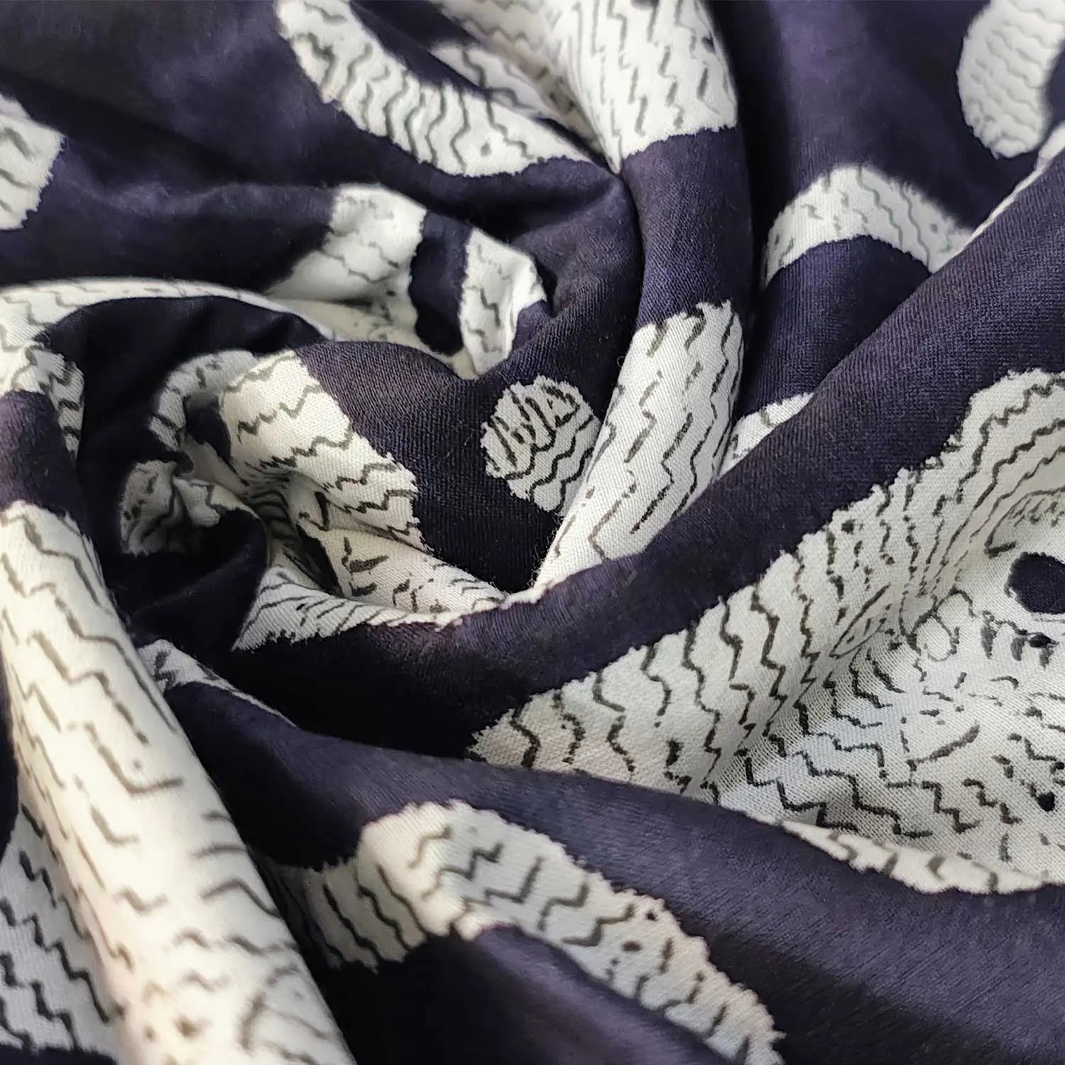 Sanganeri Hand Block Print Cotton Fabric – Black Tiger Print