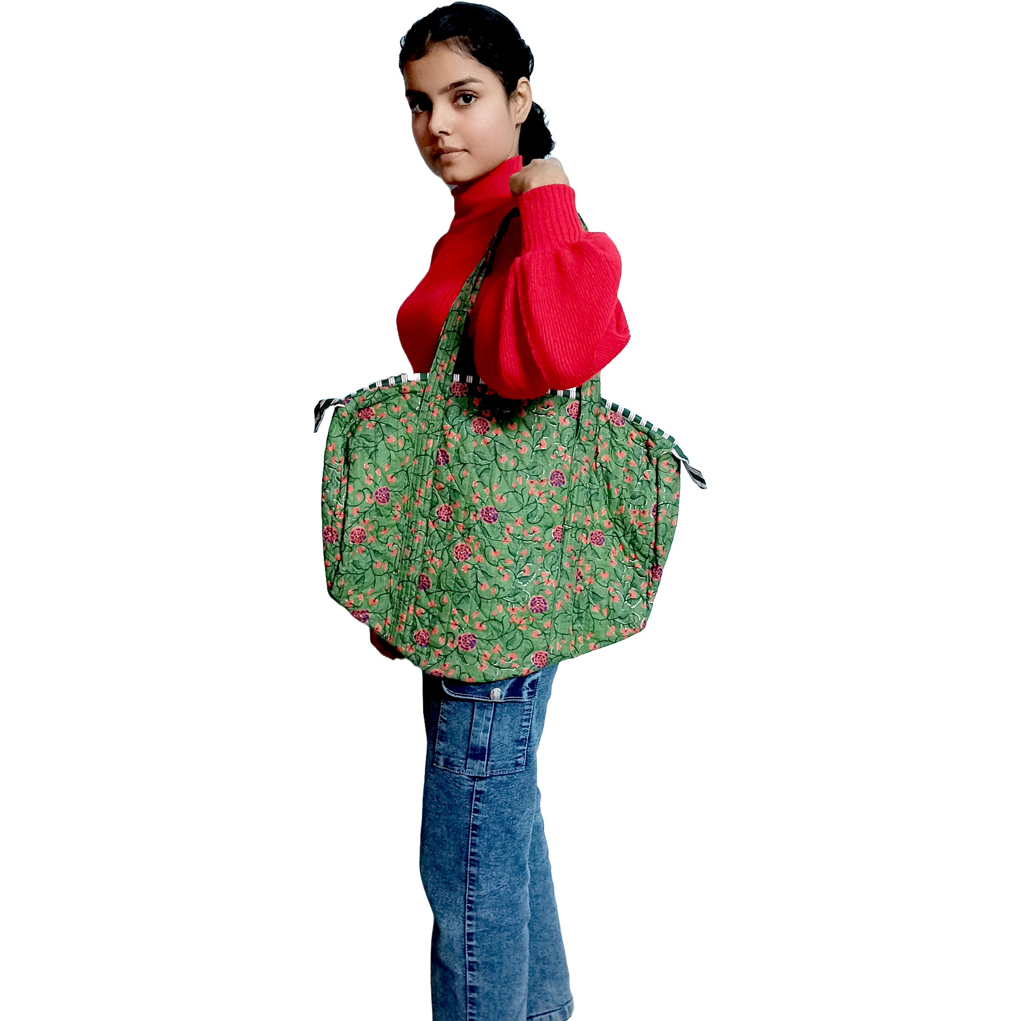 Multicolor Block Printed Cotton Quilted Tote Bags