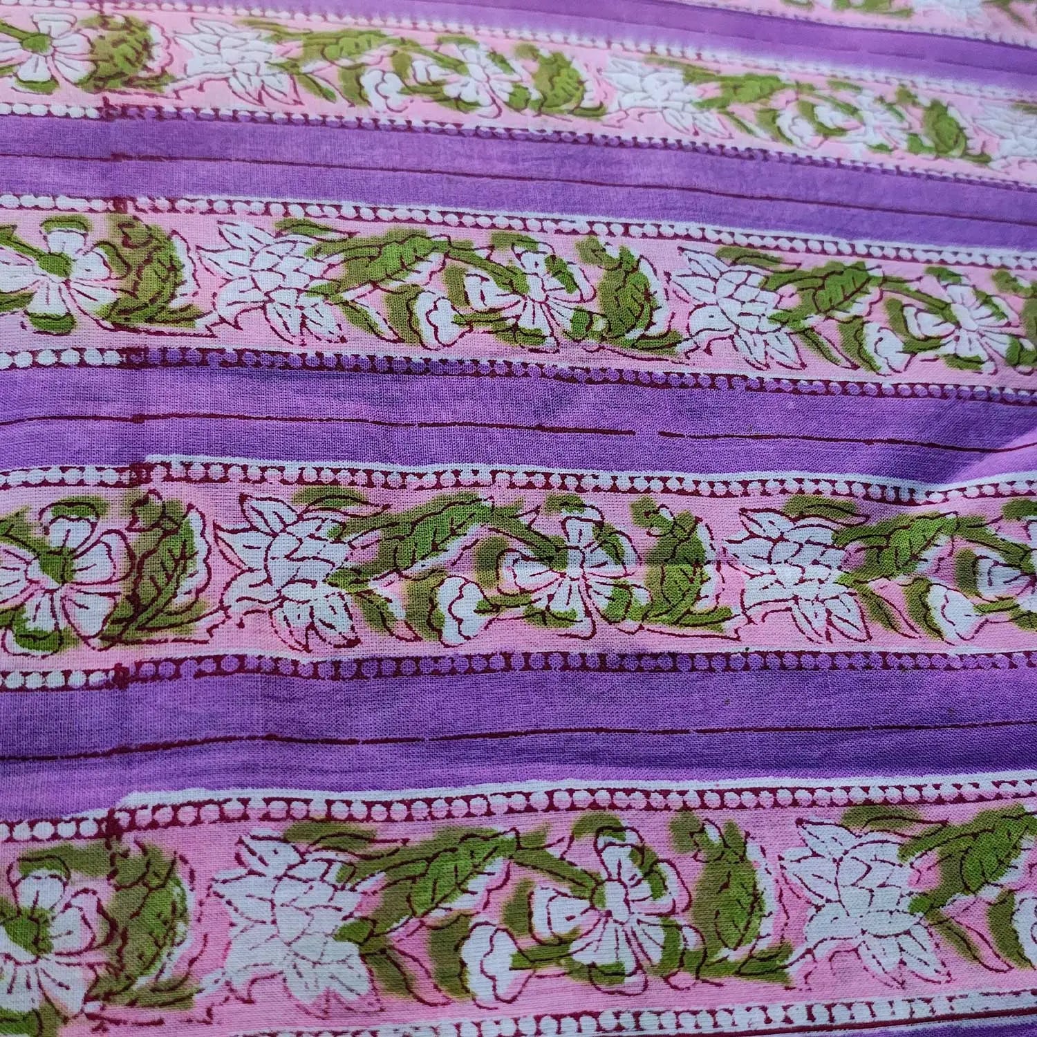 Sanganeri Hand Block Print Cotton Fabric – Purple Floral Print
