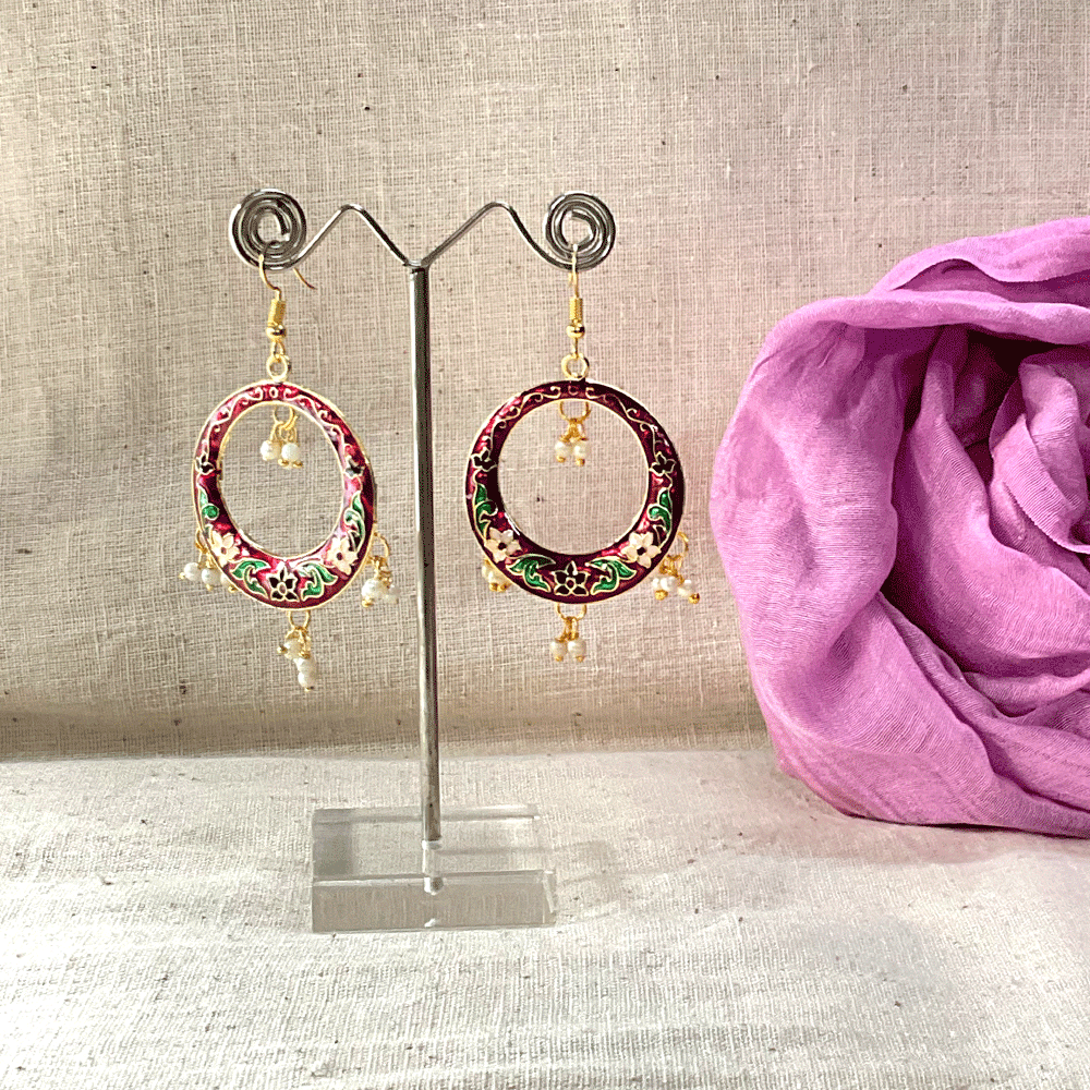 Meenakari Chandbali Jhumka Earrings - Kundan & Beads in Floral Design For Women & Girls Stylish Latest