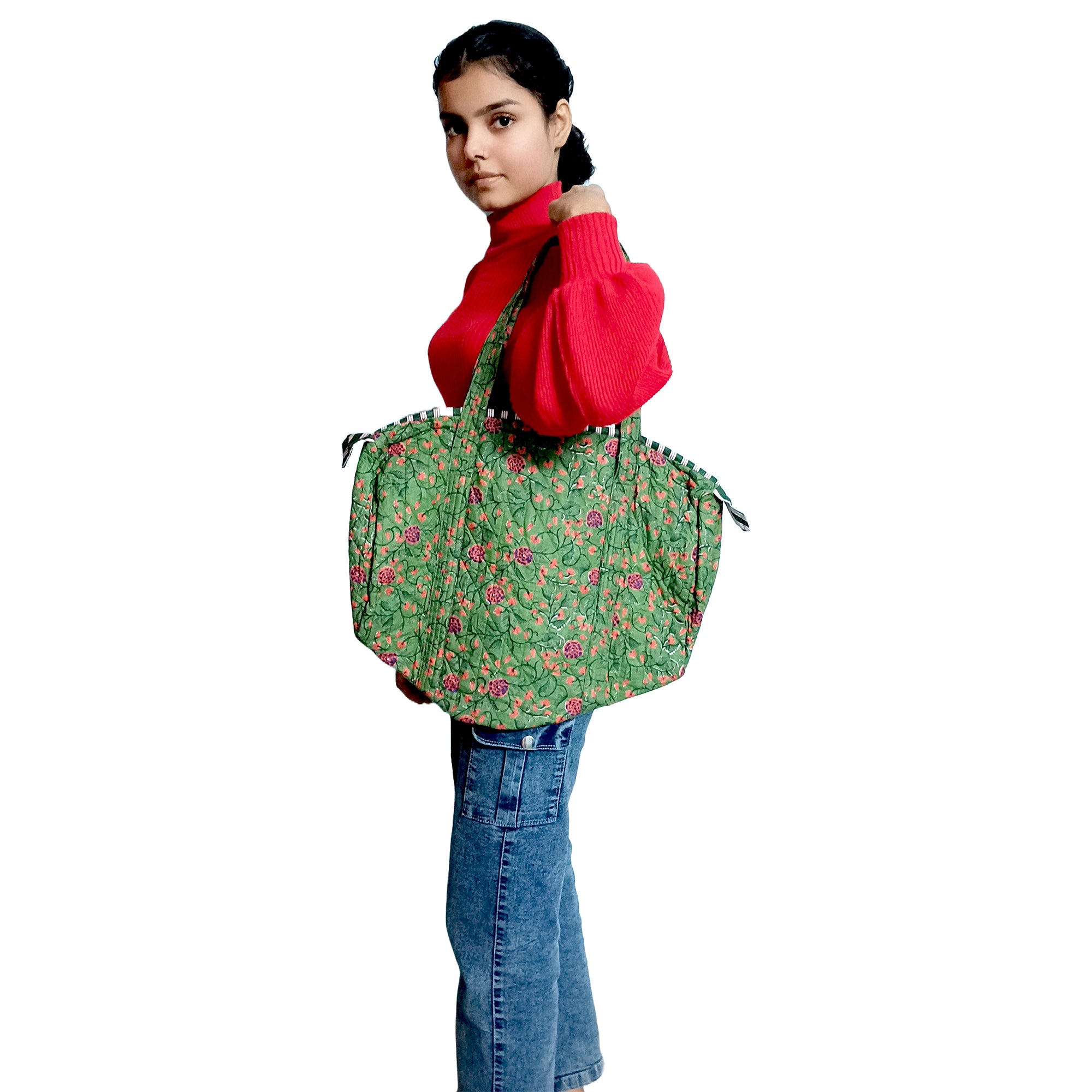 Multicolor Block Printed Cotton Quilted Tote Bags