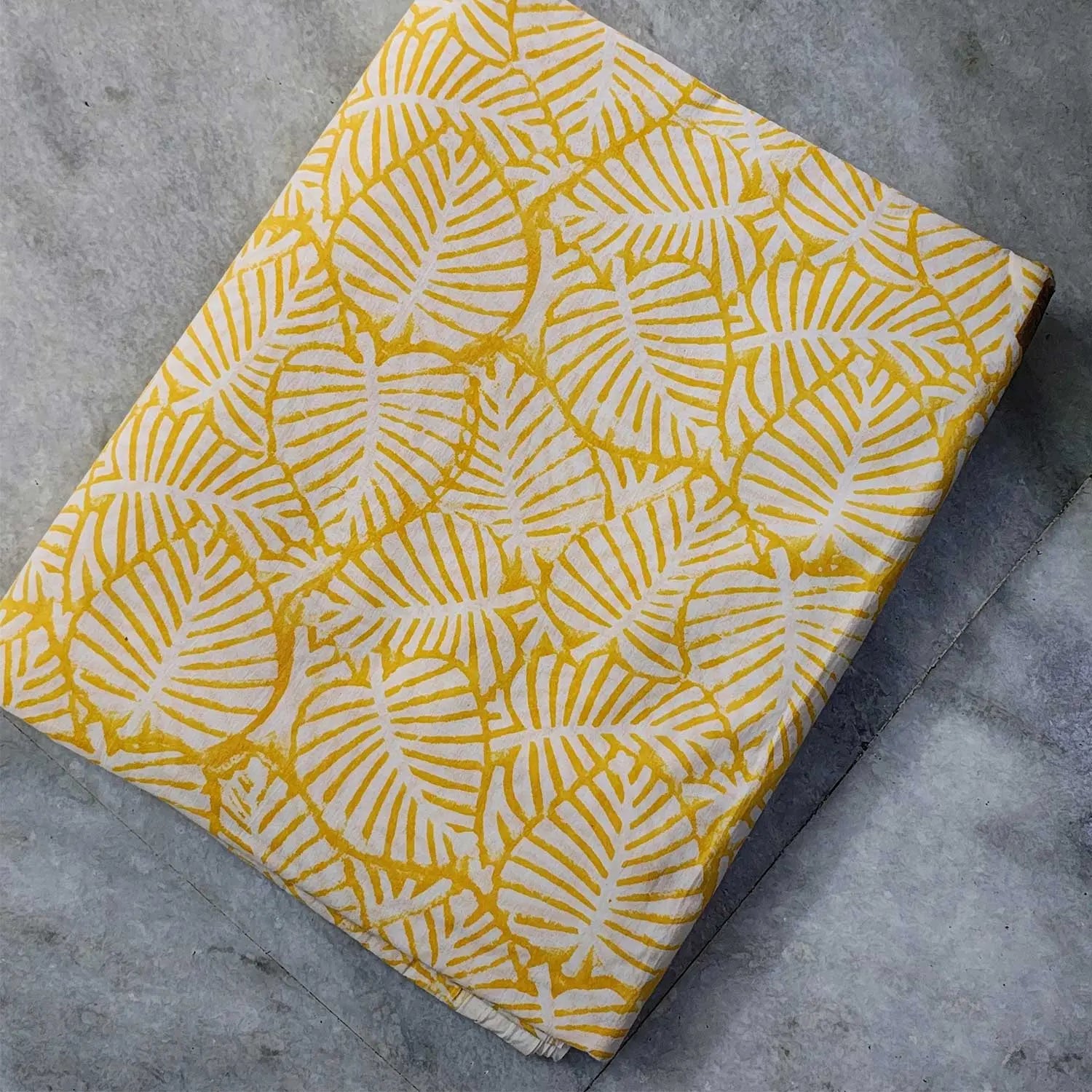 Sanganeri Hand Block Print Cotton Fabric – Yellow Floral Print