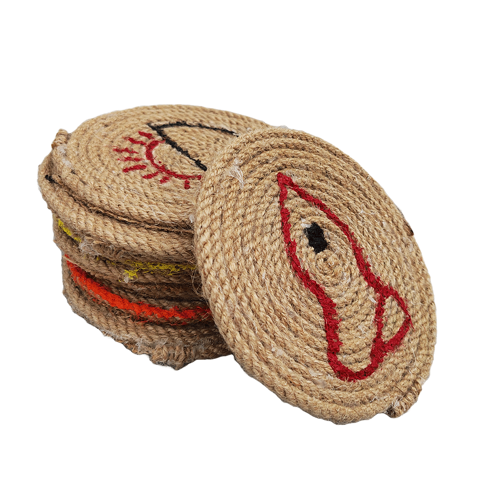 Jute Macrame Coasters set of 5 , coffee mug holder