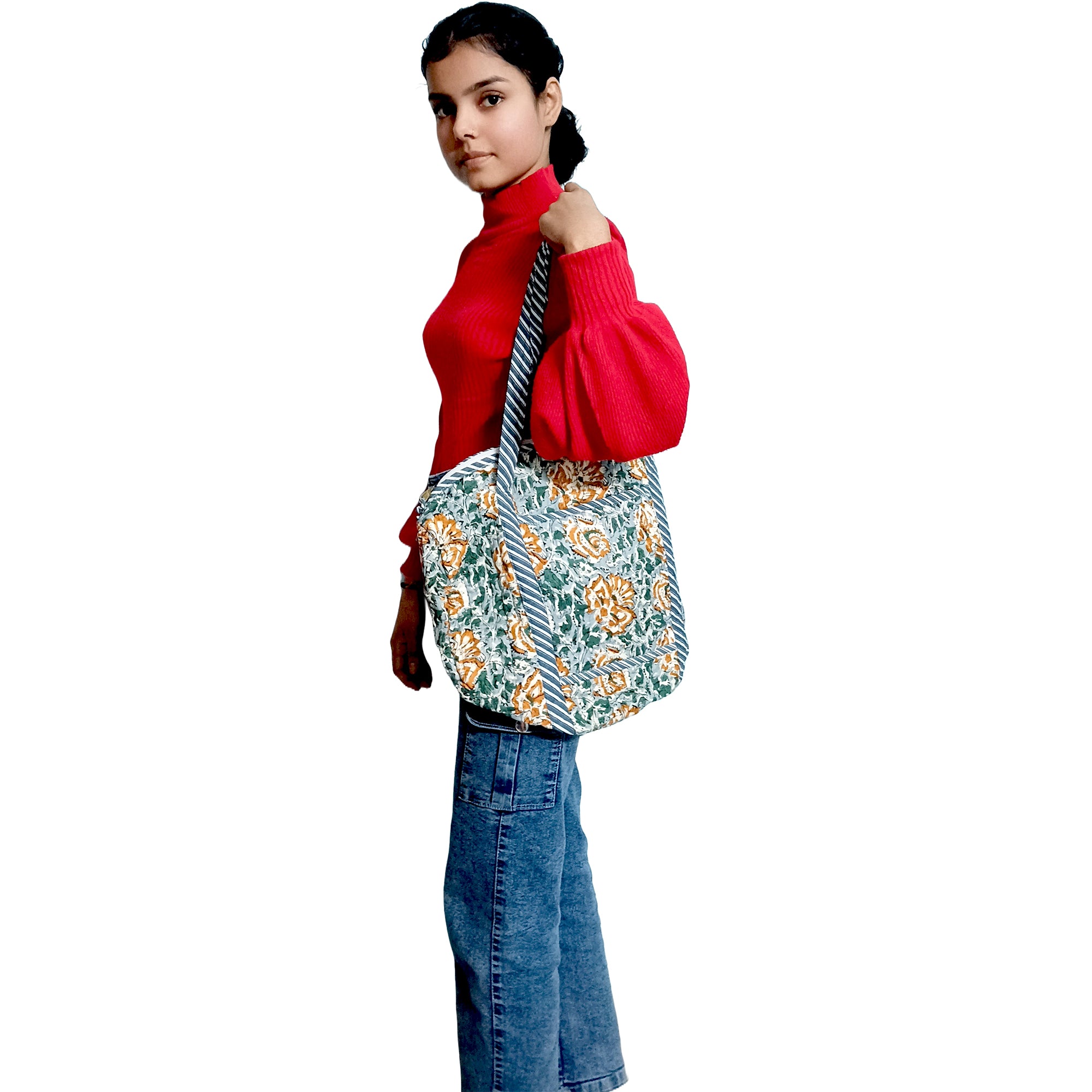 Multicolor Block Printed Cotton Quilted Tote Bags