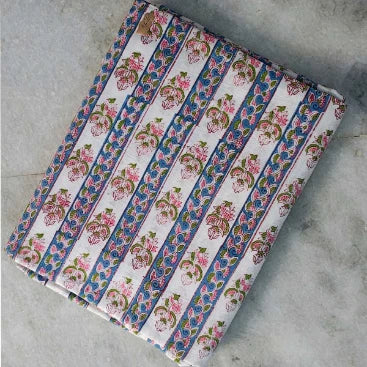 Sanganeri Hand Block Print Cotton Fabric – White And Blue Floral Print