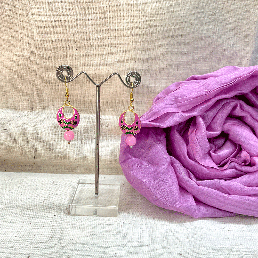 Meenakari Chandbali Jhumka Earrings - Kundan & Beads in Floral Design For Women & Girls