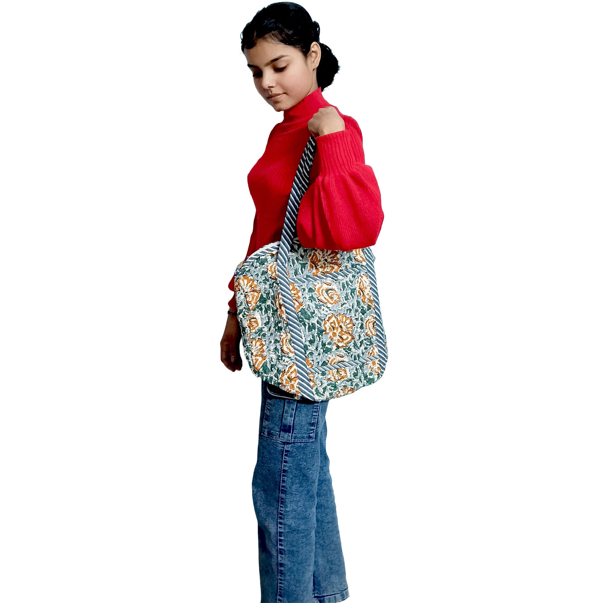 Multicolor Block Printed Cotton Quilted Tote Bags