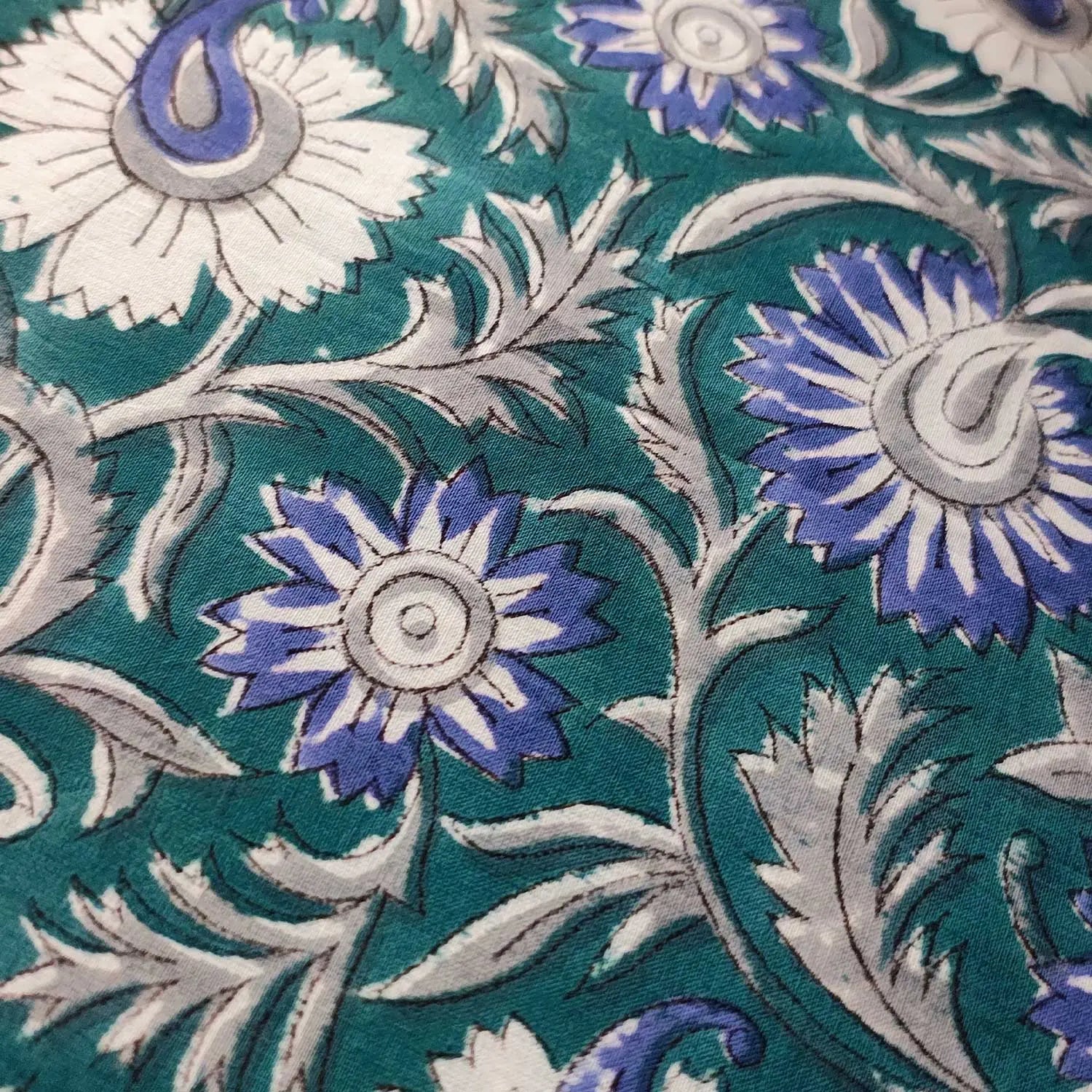 Sanganeri Hand Block Print Cotton Fabric – Blue Floral Print