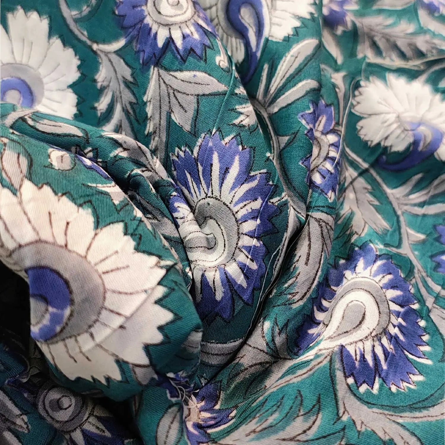 Sanganeri Hand Block Print Cotton Fabric – Blue Floral Print