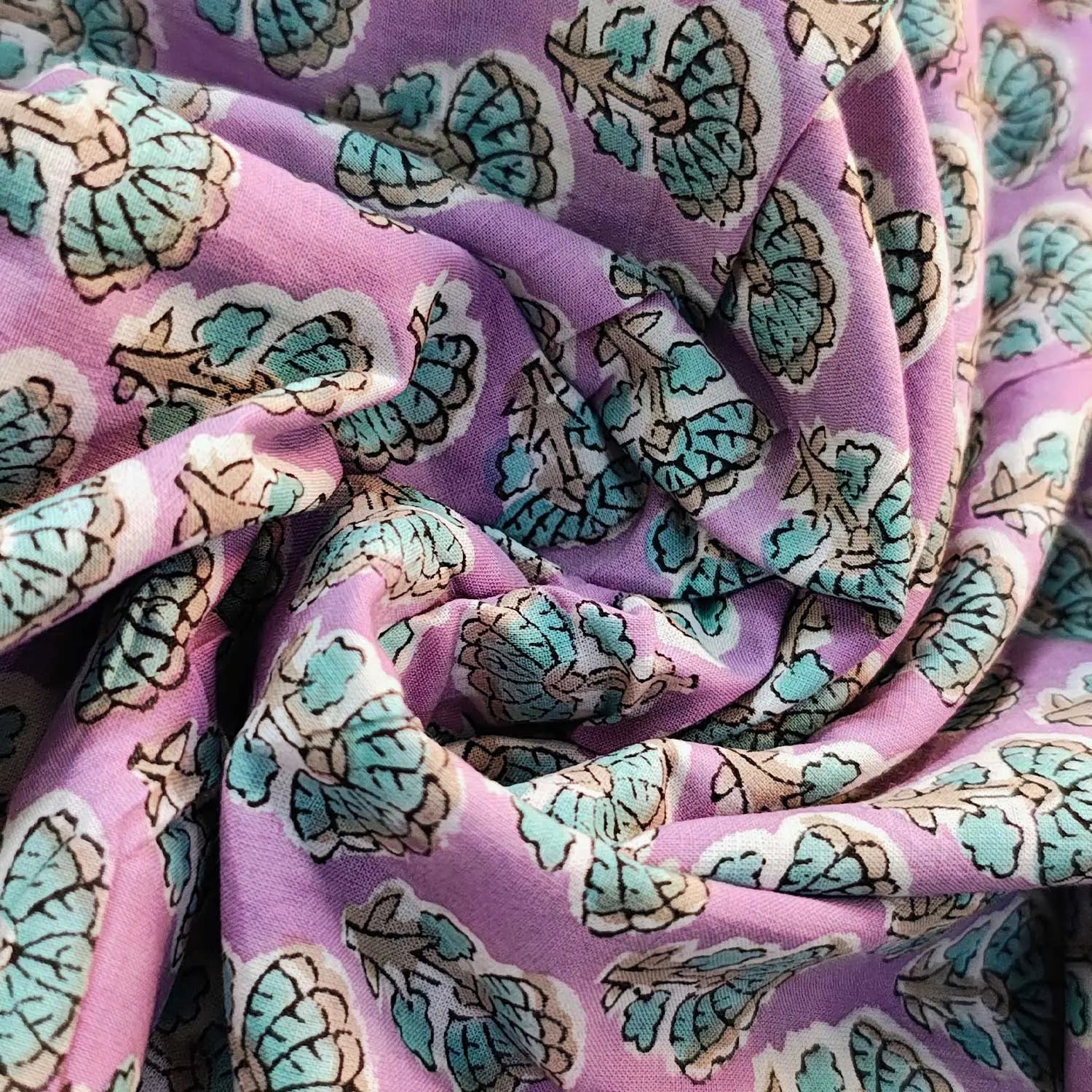 Sanganeri Hand Block Print Cotton Fabric – Purple Floral Print