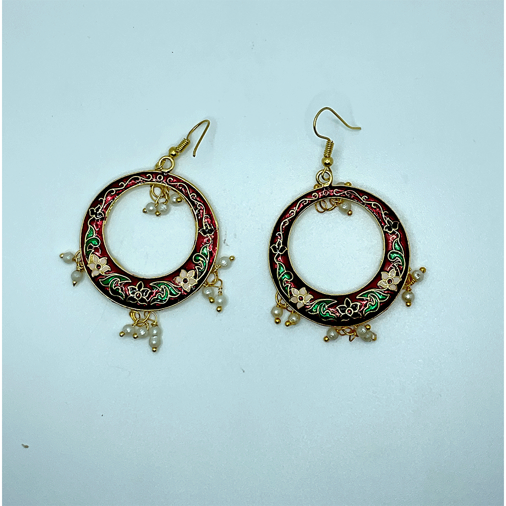 Meenakari Chandbali Jhumka Earrings - Kundan & Beads in Floral Design For Women & Girls Stylish Latest