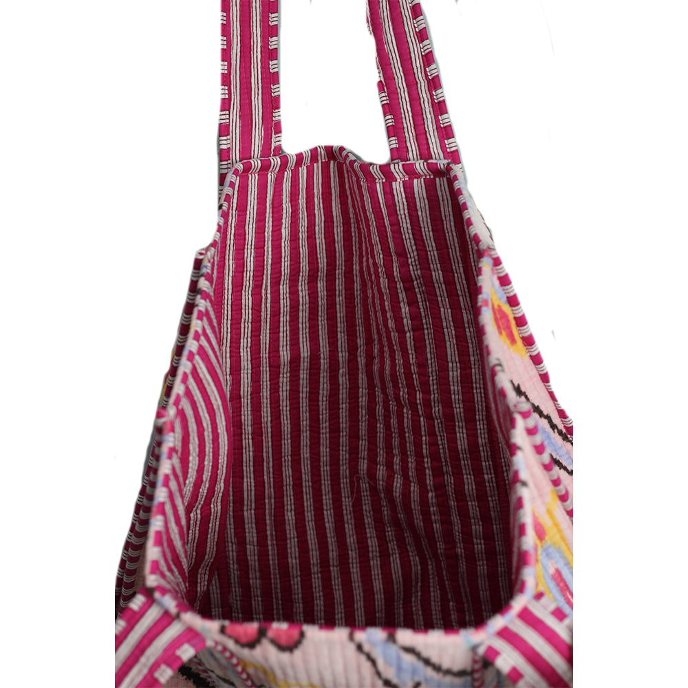 Multicolor Block Printed Cotton Quilted Tote Bags
