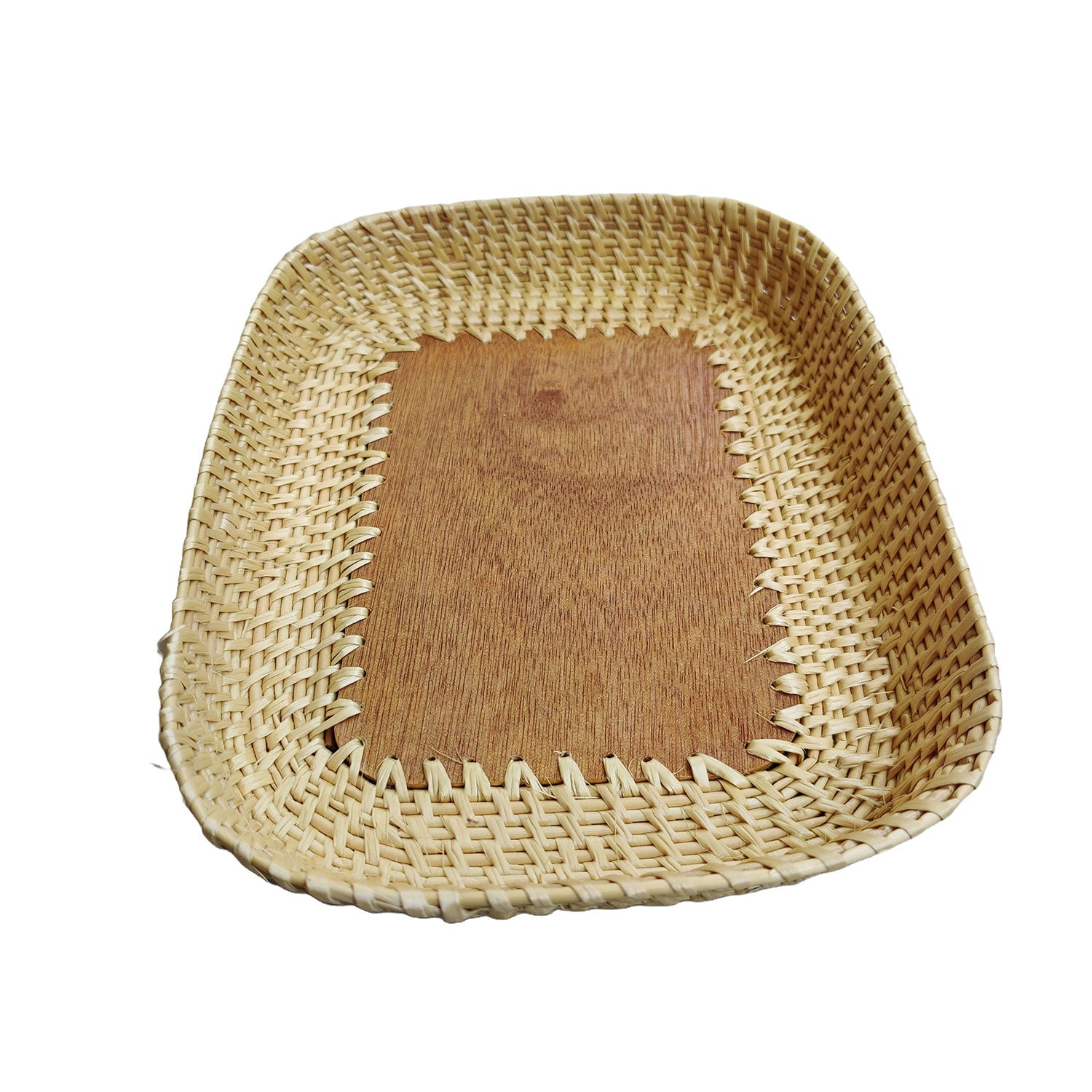 Rattan Storage Basket, Hand Woven Tabletop Organization Anti Breakage Rattan Serving Tray for Balcony