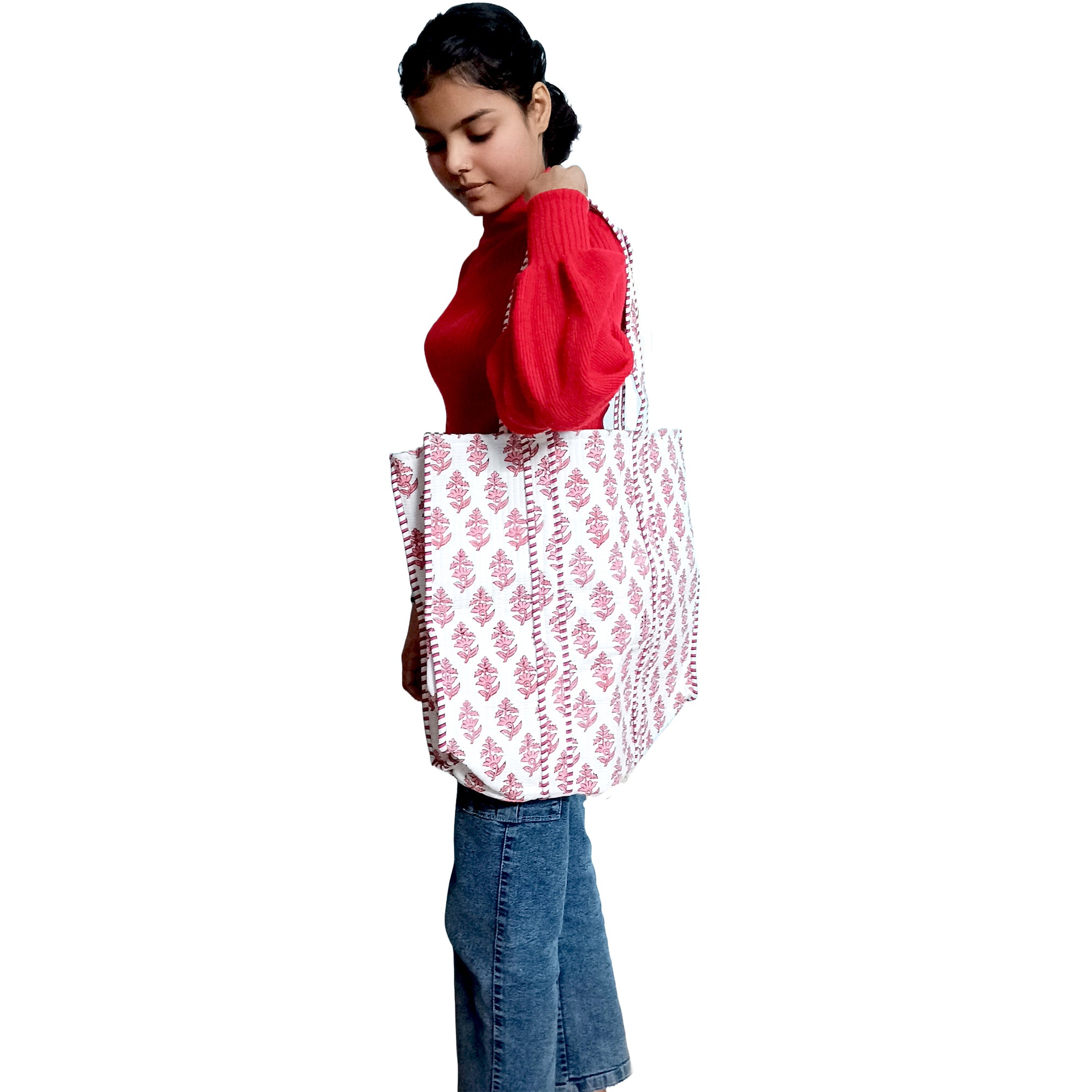 Multicolor Block Printed Cotton Quilted Tote Bags