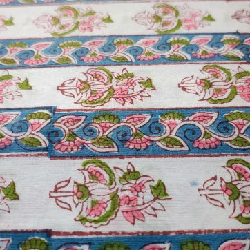 Sanganeri Hand Block Print Cotton Fabric – White And Blue Floral Print