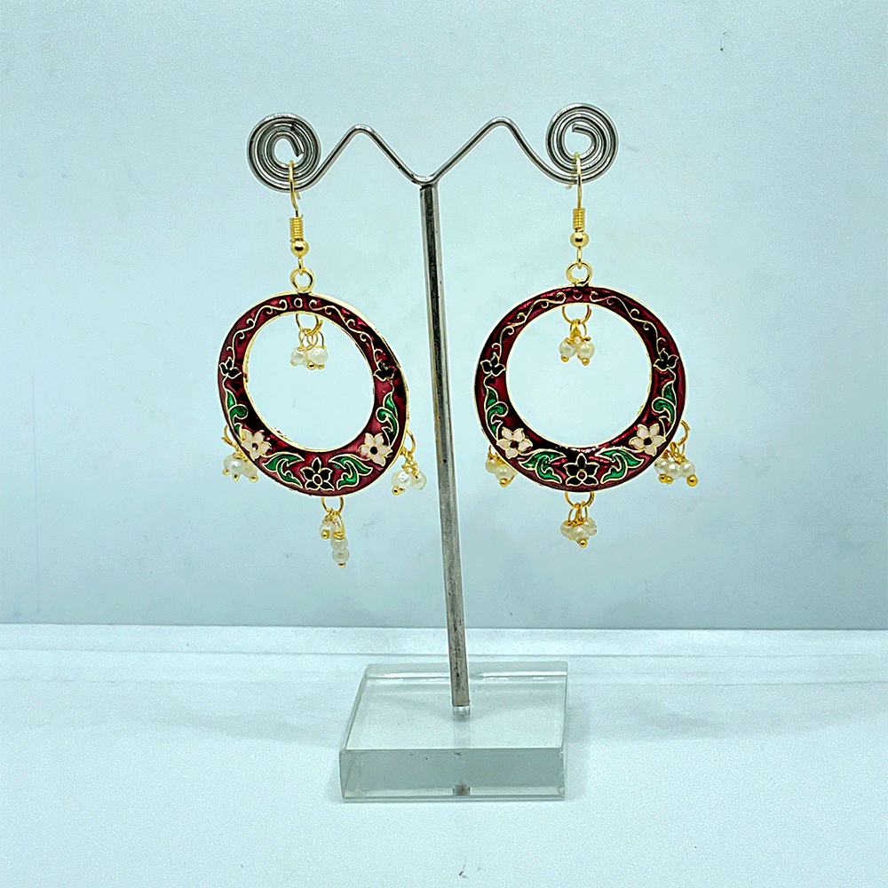 Meenakari Chandbali Jhumka Earrings - Kundan & Beads in Floral Design For Women & Girls Stylish Latest
