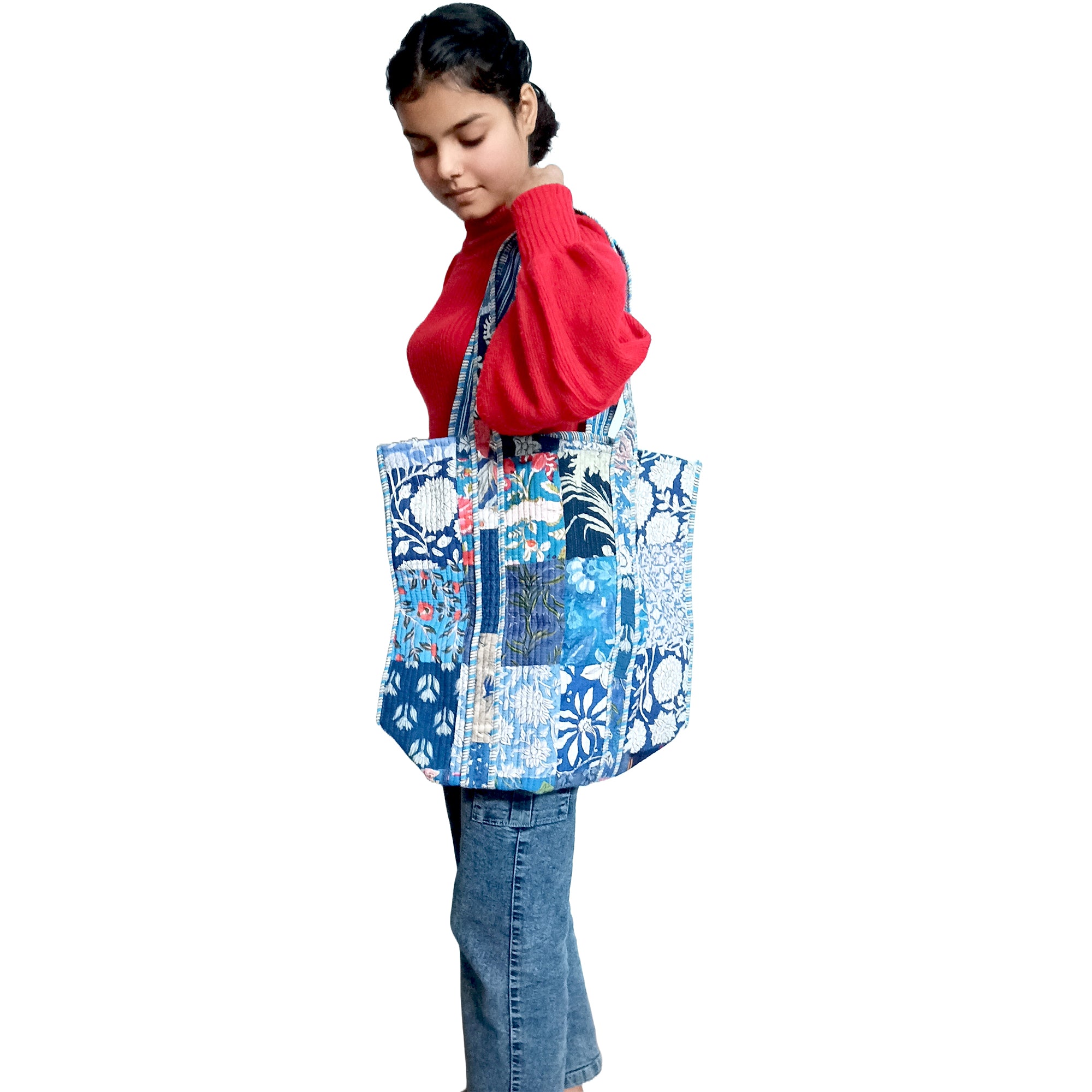 Multicolor Block Printed Cotton Quilted Tote Bags