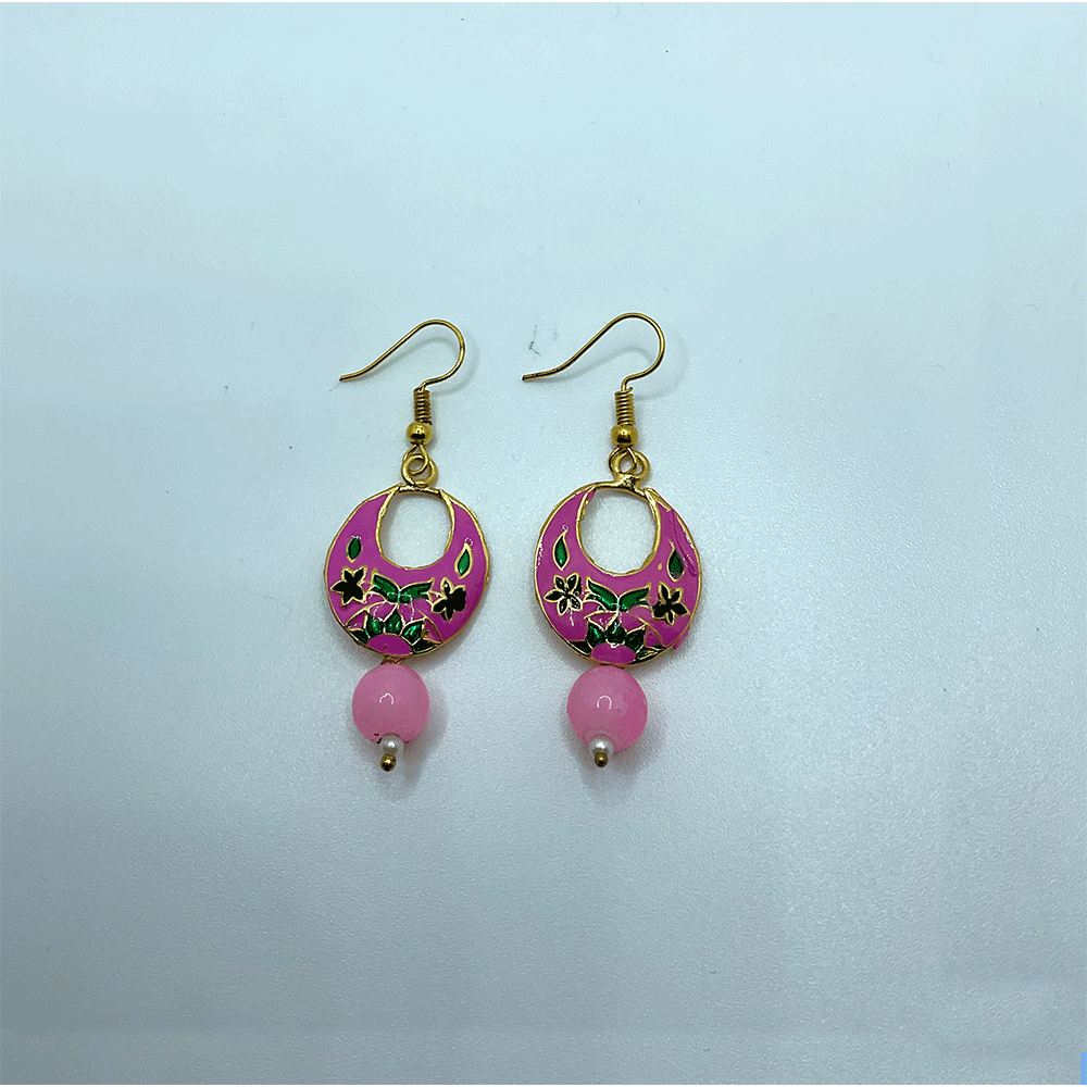 Meenakari Chandbali Jhumka Earrings - Kundan & Beads in Floral Design For Women & Girls